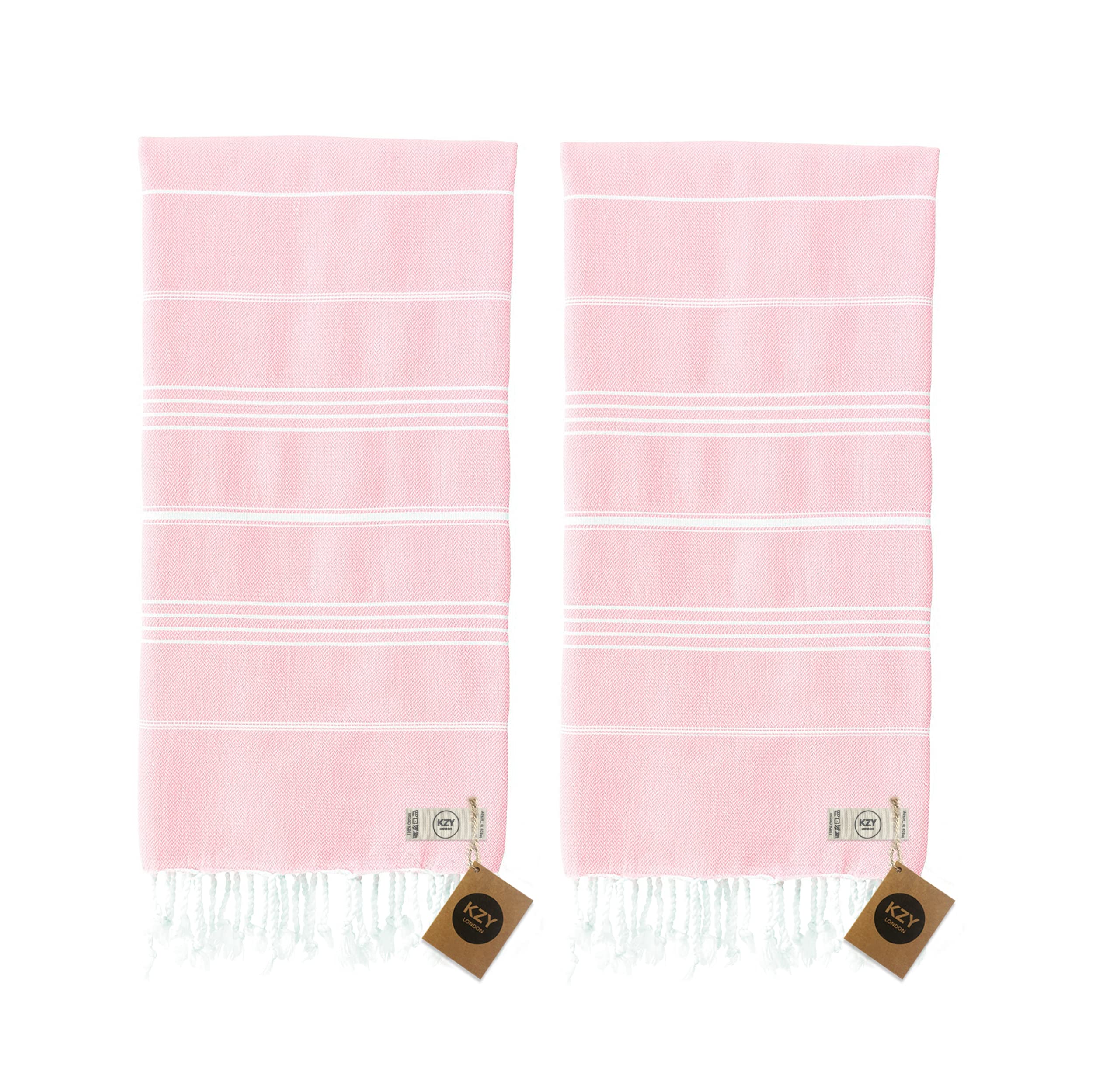2er Set Großes Türkisches Pestemal Strandtuch Das Traditionéll Hamamtuch Badetuch Saunatuch Duschtuch Spa Sport Yoga Reisen 100% Baumwolle XXL Vorgewaschen 100 x 180 cm (Hellrosa)