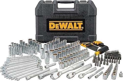 DEWALT Juego de herramientas mecánicas de 205 piezas y taladro inalámbrico de 20 V MAX y destornillador de impacto con 2 baterías y cargador,
