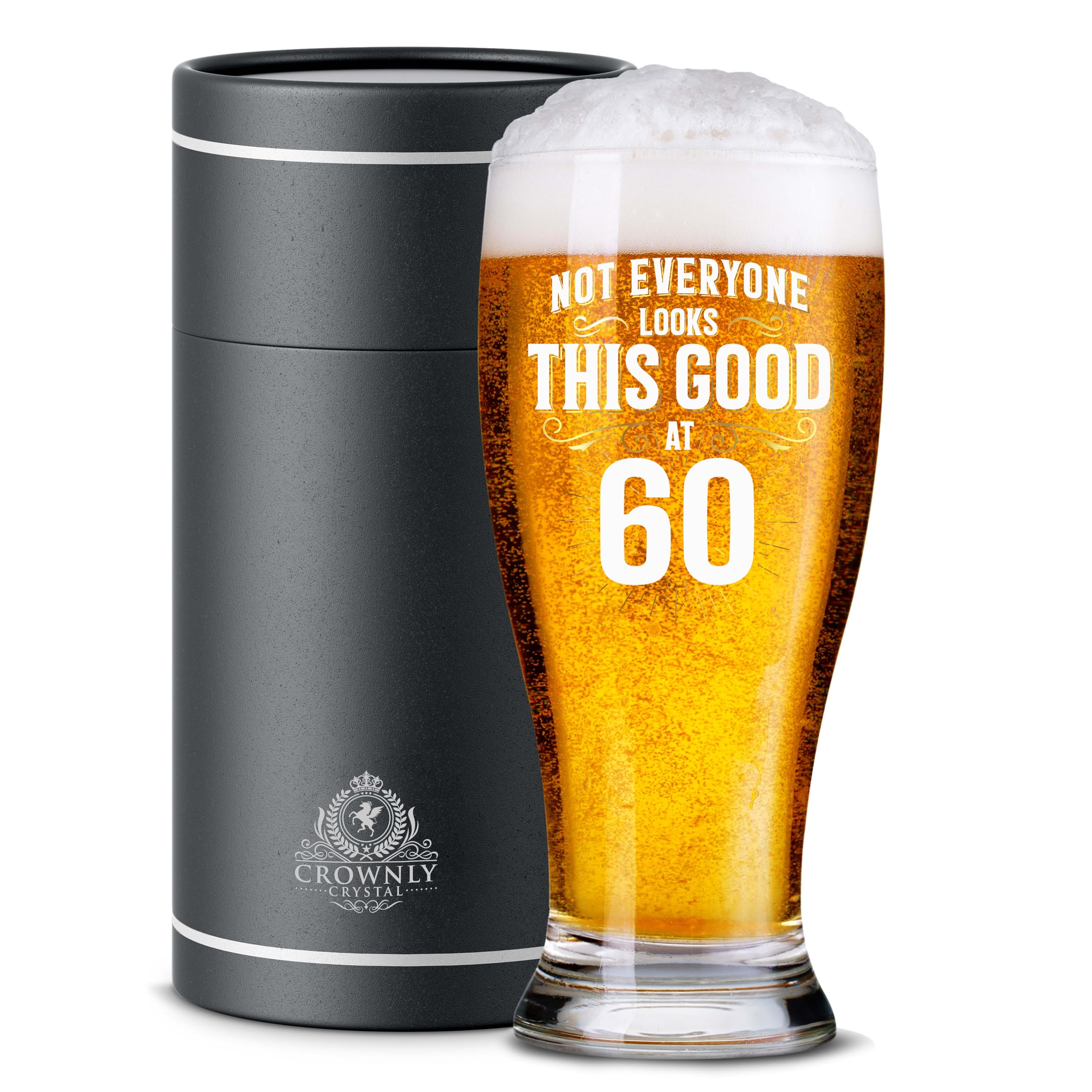 CROWNLY CRYSTALยฎ Personalized Beer Glass 60th Birthday Gift for Men Uncle Pint Glass Decoration
