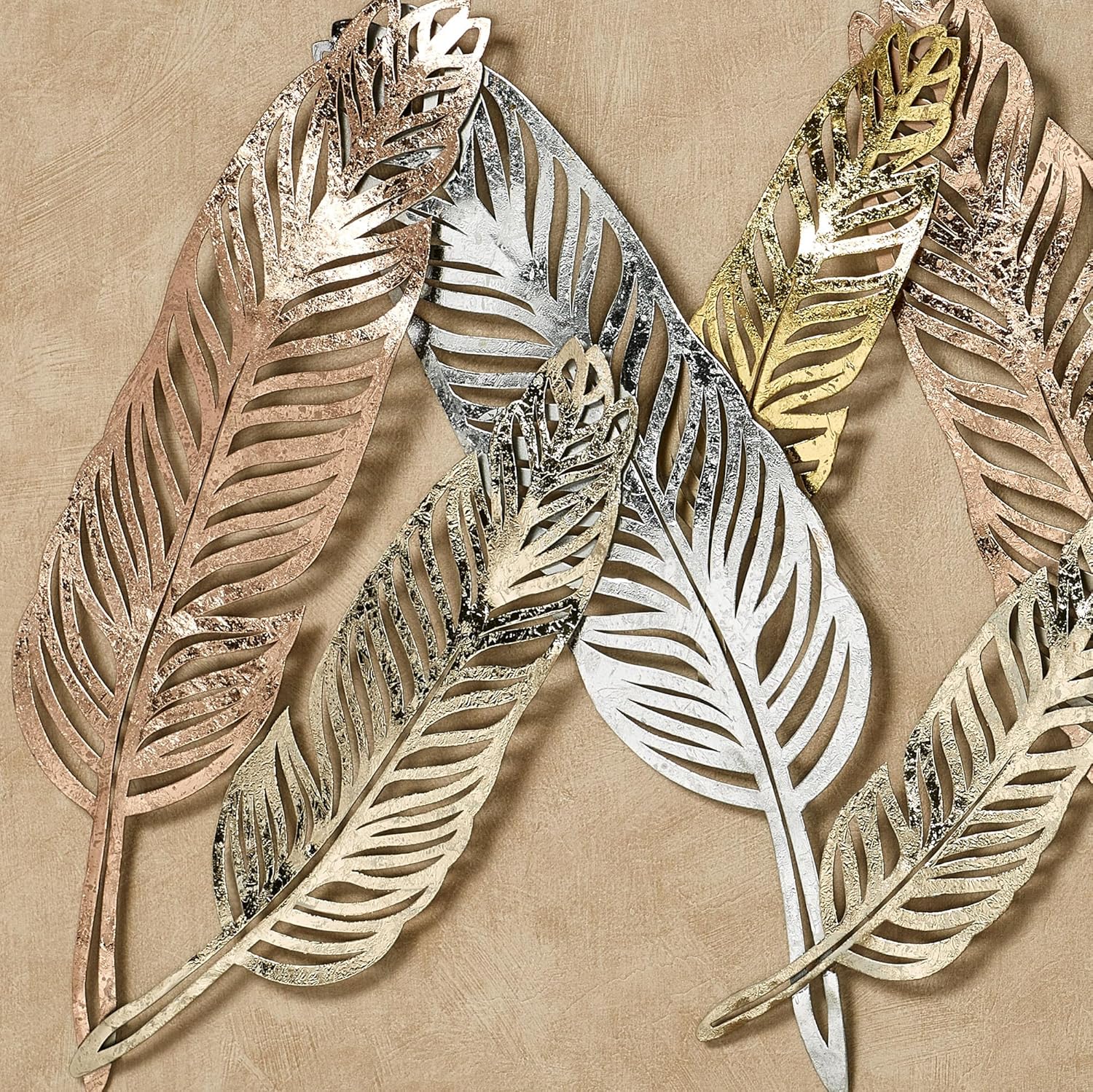 Touch of Class Feather Flutters Metal Wall Art Gold And Silver Tones | Hanging Decor for Bedroom, Living Room, Bathroom