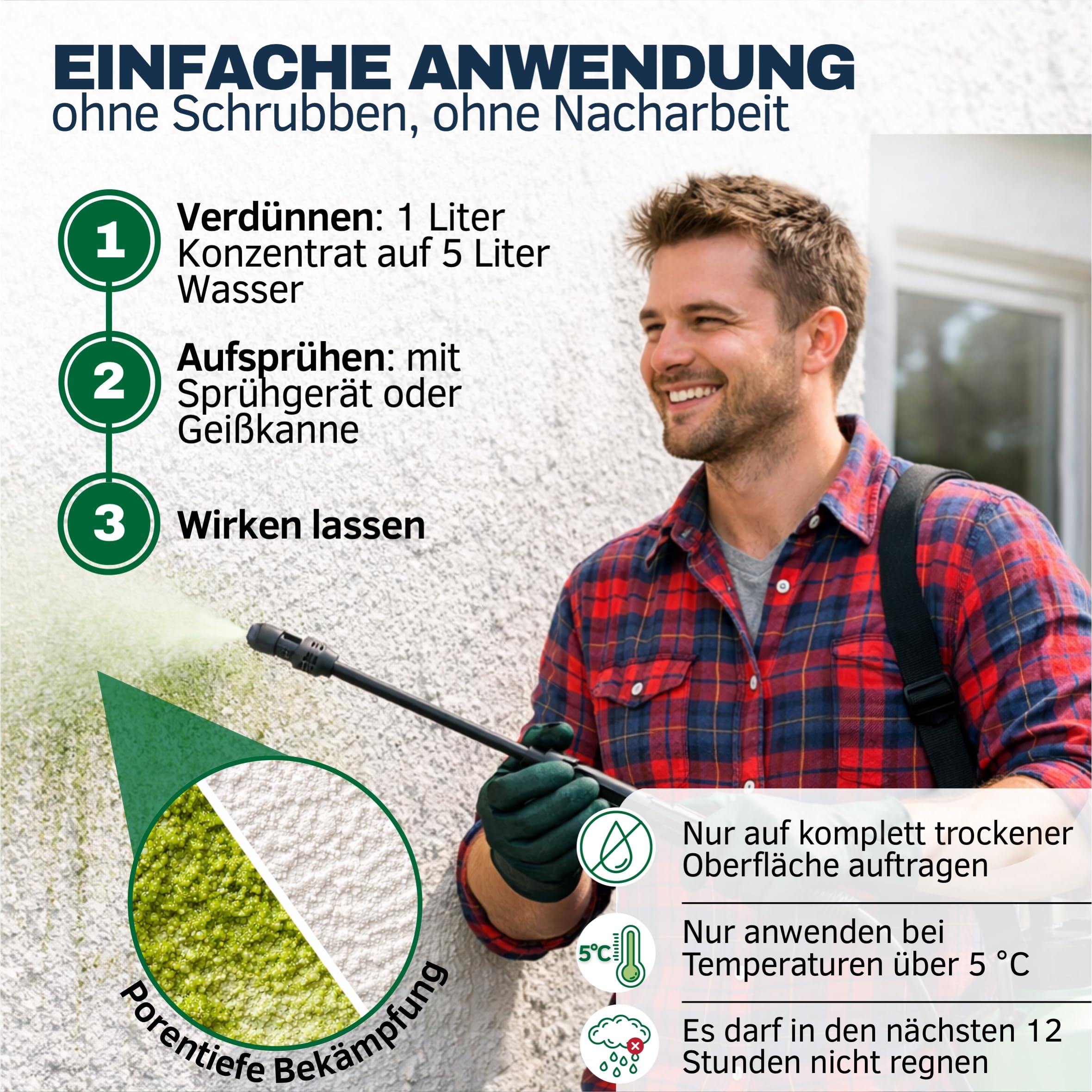 GreenX Pro Grünbelagentferner Konzentrat 2er Pack (2 × 1 L), selbsttätig gegen Grünbelag, Algen & Pilze ohne Schrubben – für Terrasse, Fassade, Dachziegel und Stein – chlor & säurefrei