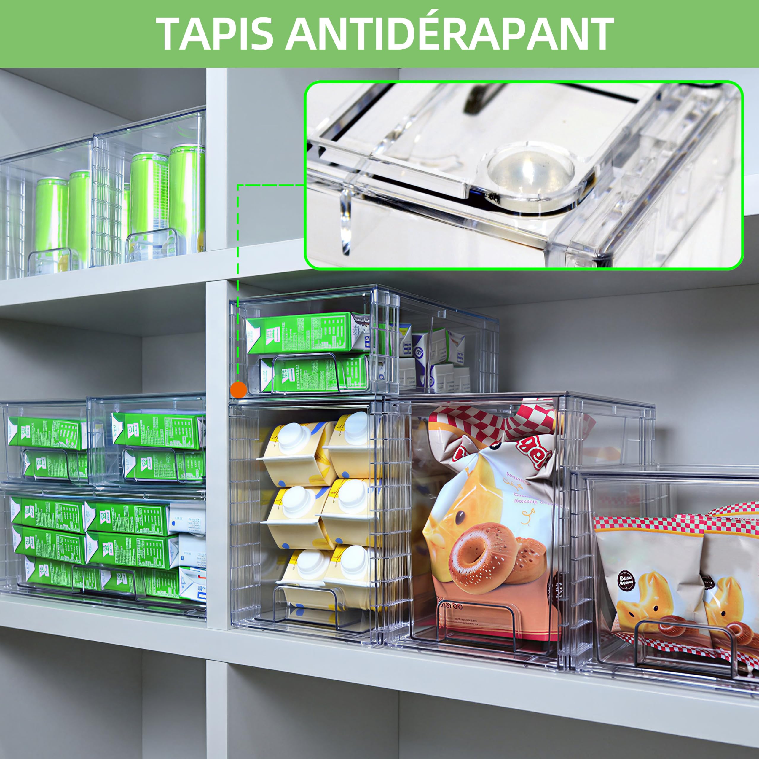 Lot de 2 Tiroirs de Rangement Empilables Transparent Petit Modèle, Organisateurs Acrylique avec Poignées, pour Réfrigérateur, Salle de Bain, Cuisine, Placard, Rangement Garde-Manger