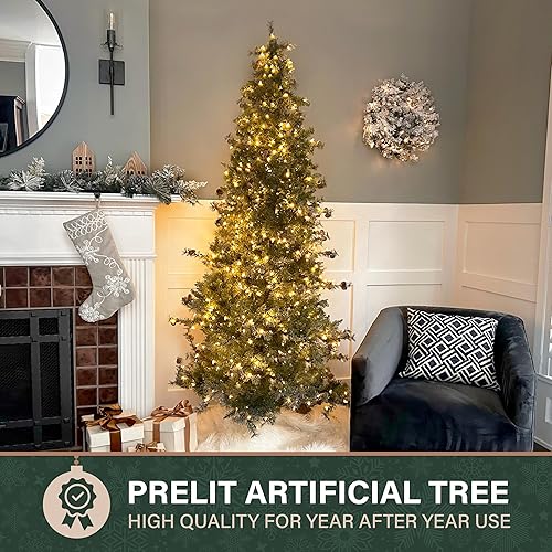 Miniatura 88 de Fraser Hill Farm Árbol de Navidad artificial flocado de abeto búfalo de 6.5 pies con doble luces LED multicolor y blanco cálido y soporte, árbol LED