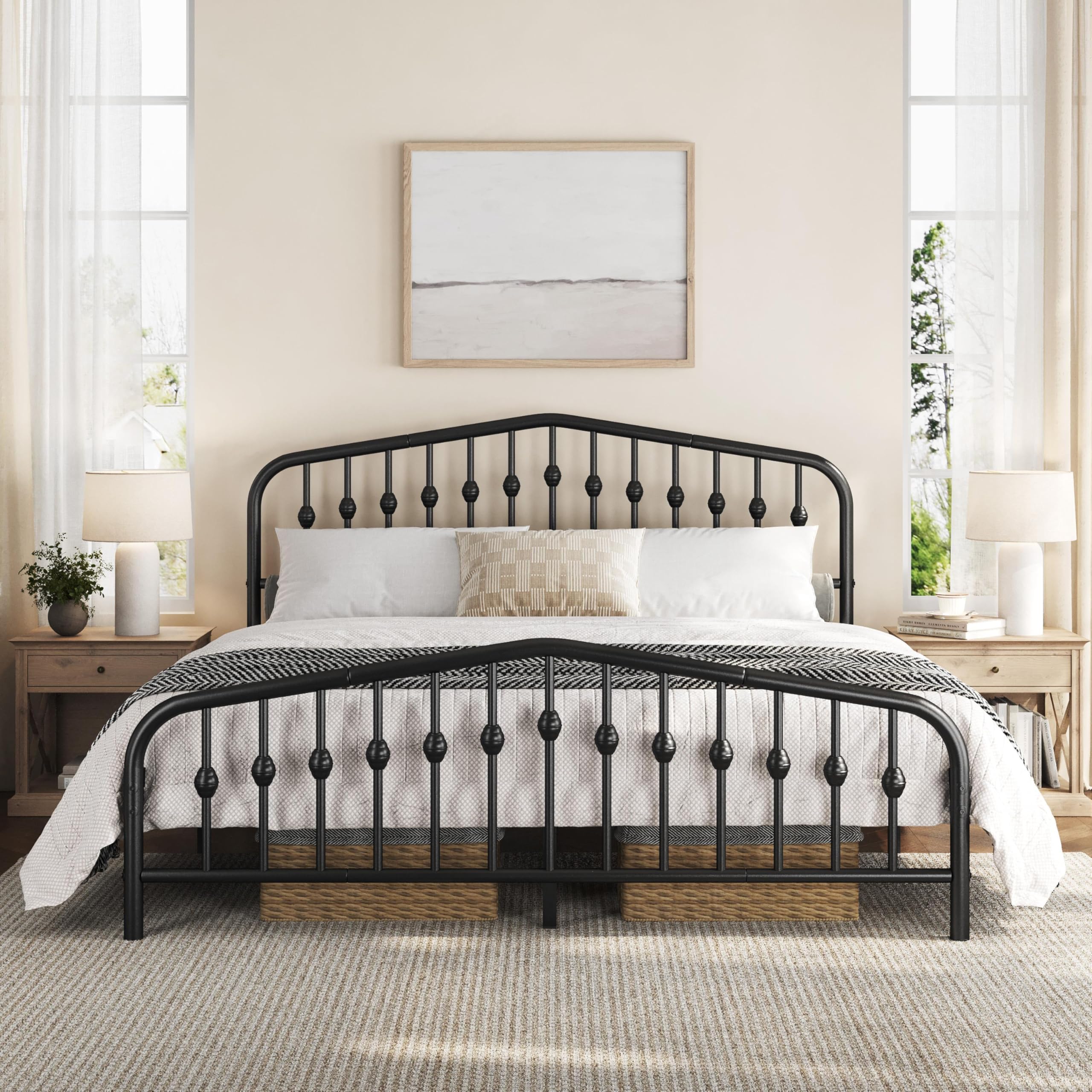 Yaheetech Metal Bed Frame King Size Metal Platform Bed Frame with Victorian Style Headboard Footboard Easy Assembly No