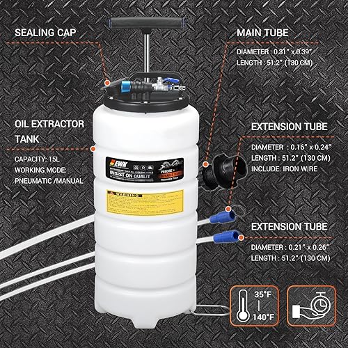 Miniatura 2 de Bomba EWK extractora neumáticamanual para cambio de aceite patentada de 3.9 galones para extracción de vacío de fluidos automotrices.