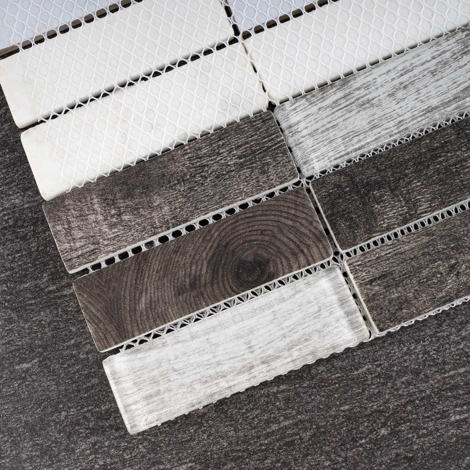 TREGLG-06 Mix Grey 1x4 Brick Recycle Glass Mosaic Tile Sheet-Kitchen and Bath backsplash Wall Tile (11 Sheets)