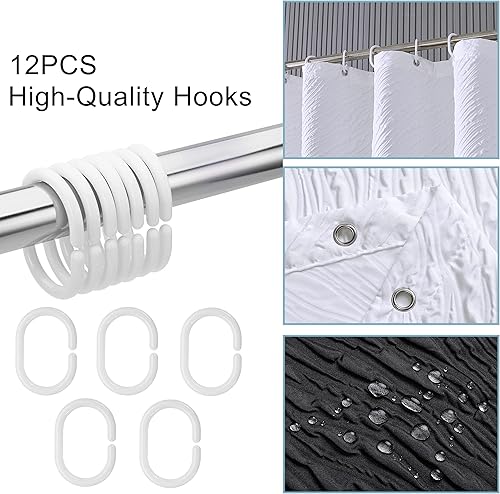 Miniatura 6 de Muuyi Cortina de ducha cortinas de ducha blancas para baño 3D lavable e impermeable juego de cortinas de ducha de tela con 12 ganchos 72 x 72