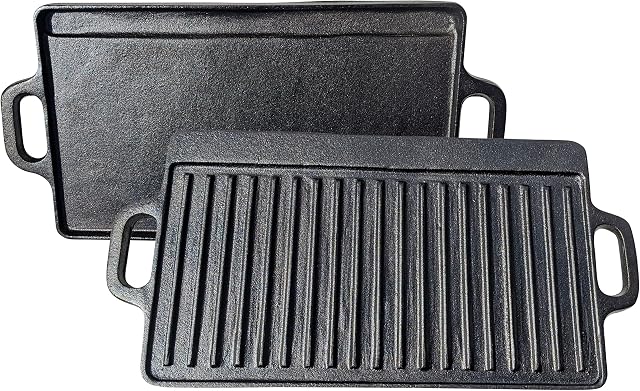 Black Rock Grill Cast Iron Griddle Reversible Pan - BBQ Griddle Plate for Gas BBQ, hob, Oven and Induction. 46cm x 23cm (18 inch x 9 inch)