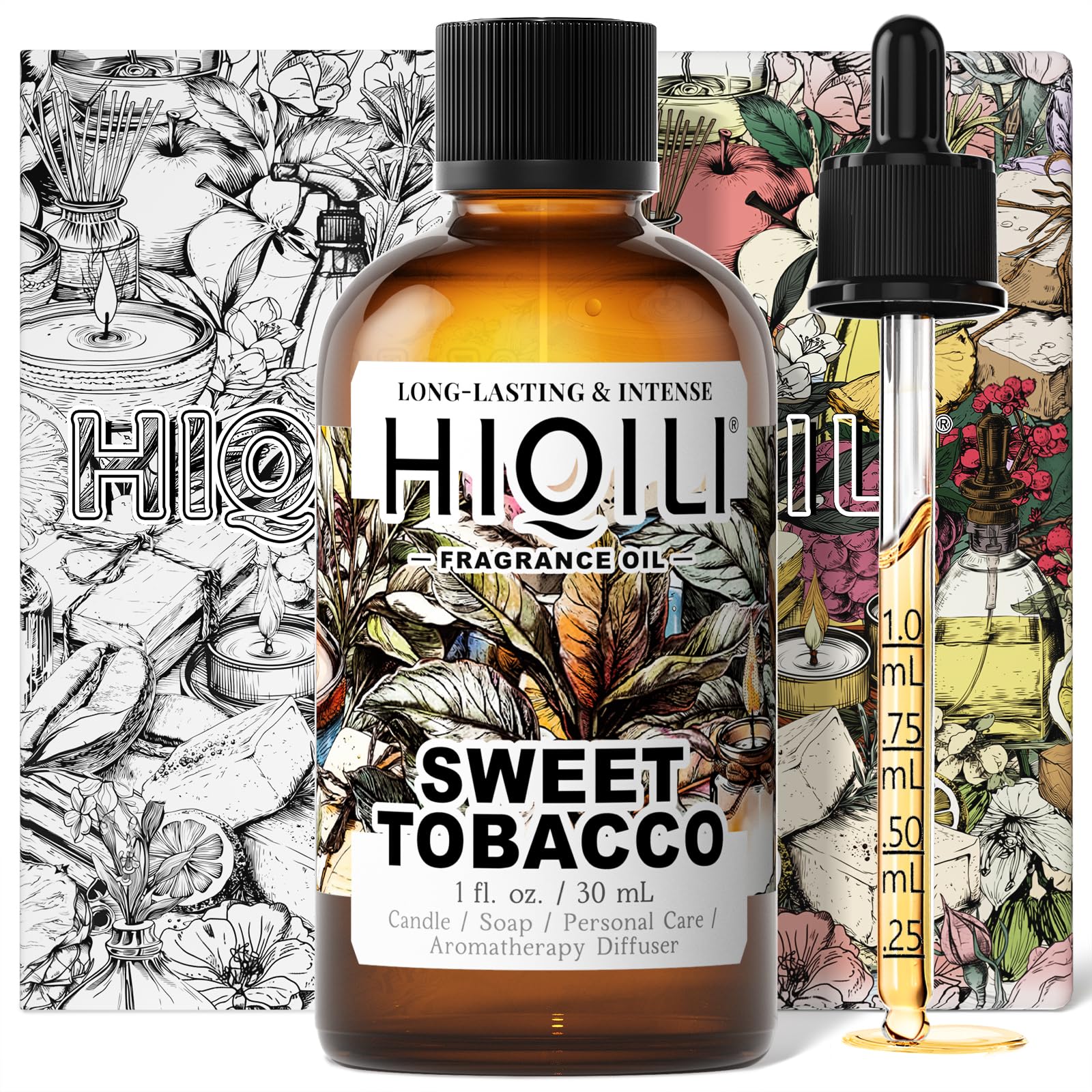 HIQILI Sweet Tobacco Fragrance Oil for Home Essential Oil Diffuser, Candle, Soap, Perfume & Body Scrubs Making, Rich Scent - 1 Fl Oz