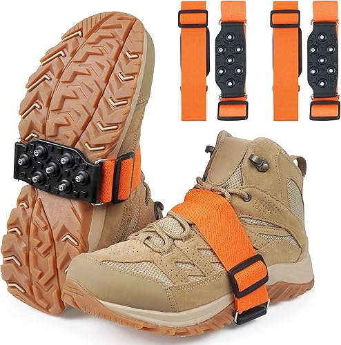 Tacos de hielo de suela media para zapatos y botas, crampón antideslizante con 7 tacos de tungsteno, correas ajustables para un agarre seguro,