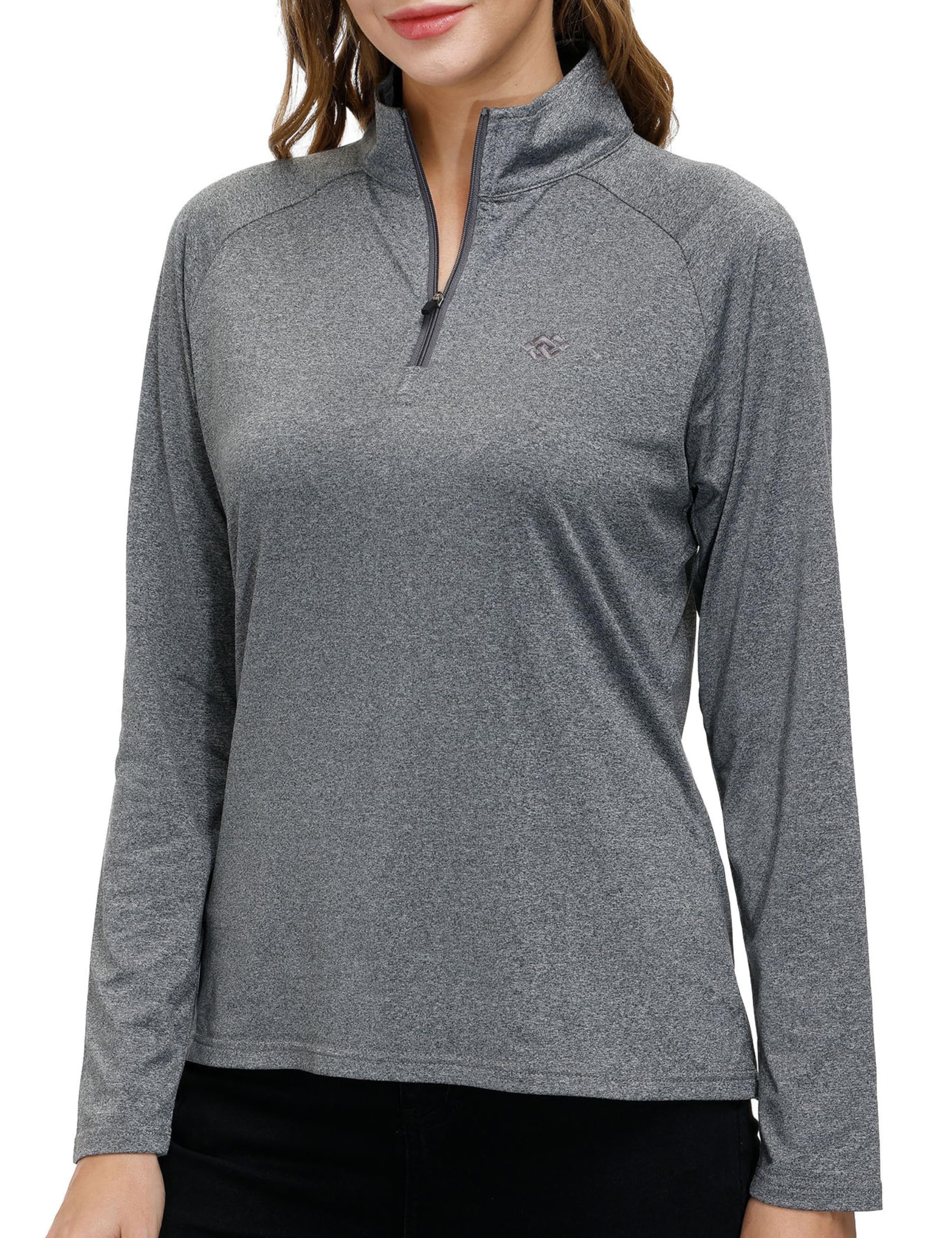 AIRIKE Polo de golf à manches longues pour femme, fermeture éclair 1/4, col montant, doublure thermique, haut d'entraînement athlétique