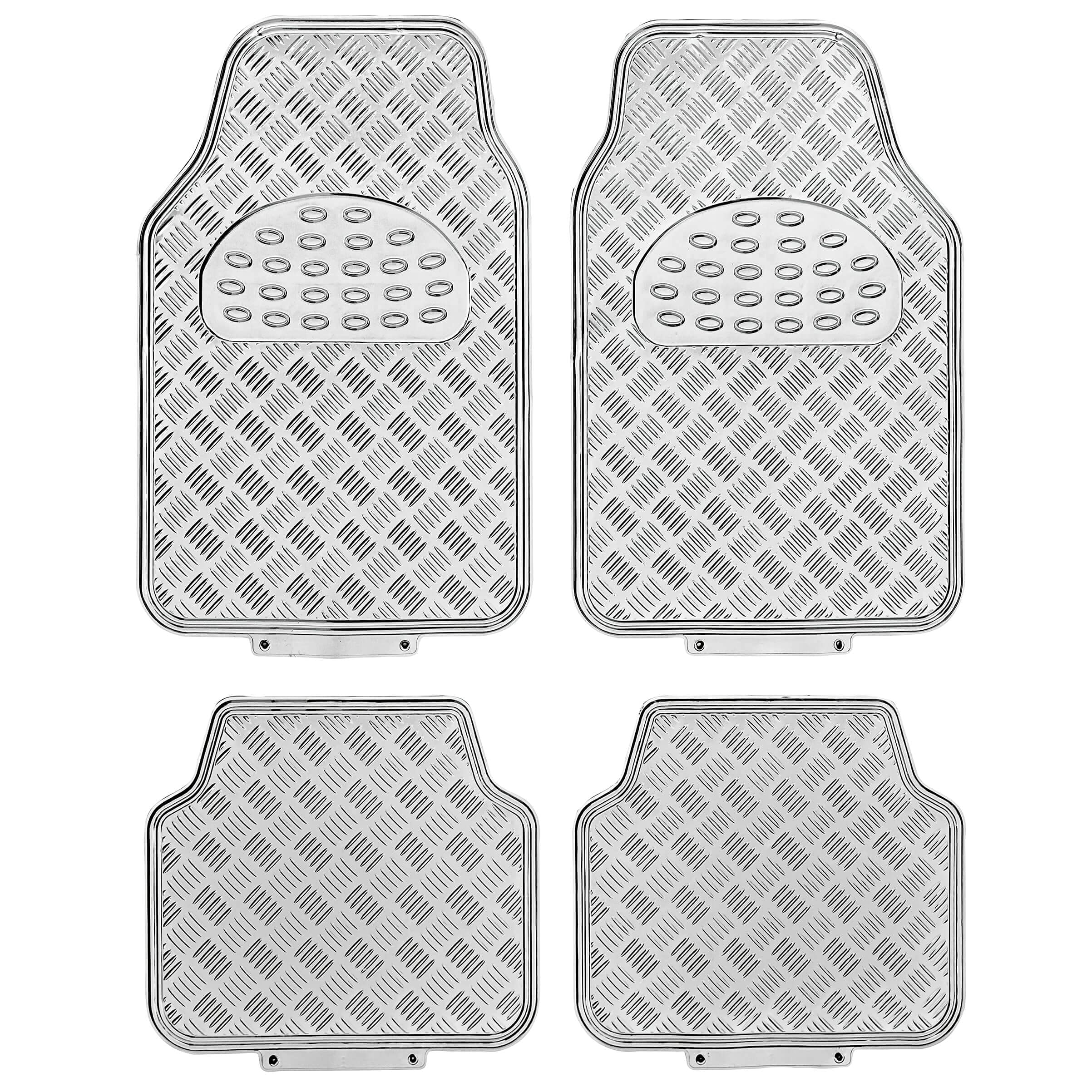 S SUMEX Alfombrillas de Coche Diseño Metálico, 4 Piezas 2 Delanteras y 2 Traseras, SUV, Furgonetas, Coches, Alfombrillas de Protección para Todo Tipo de Clima de Alta Resistencia, Acabado Silver