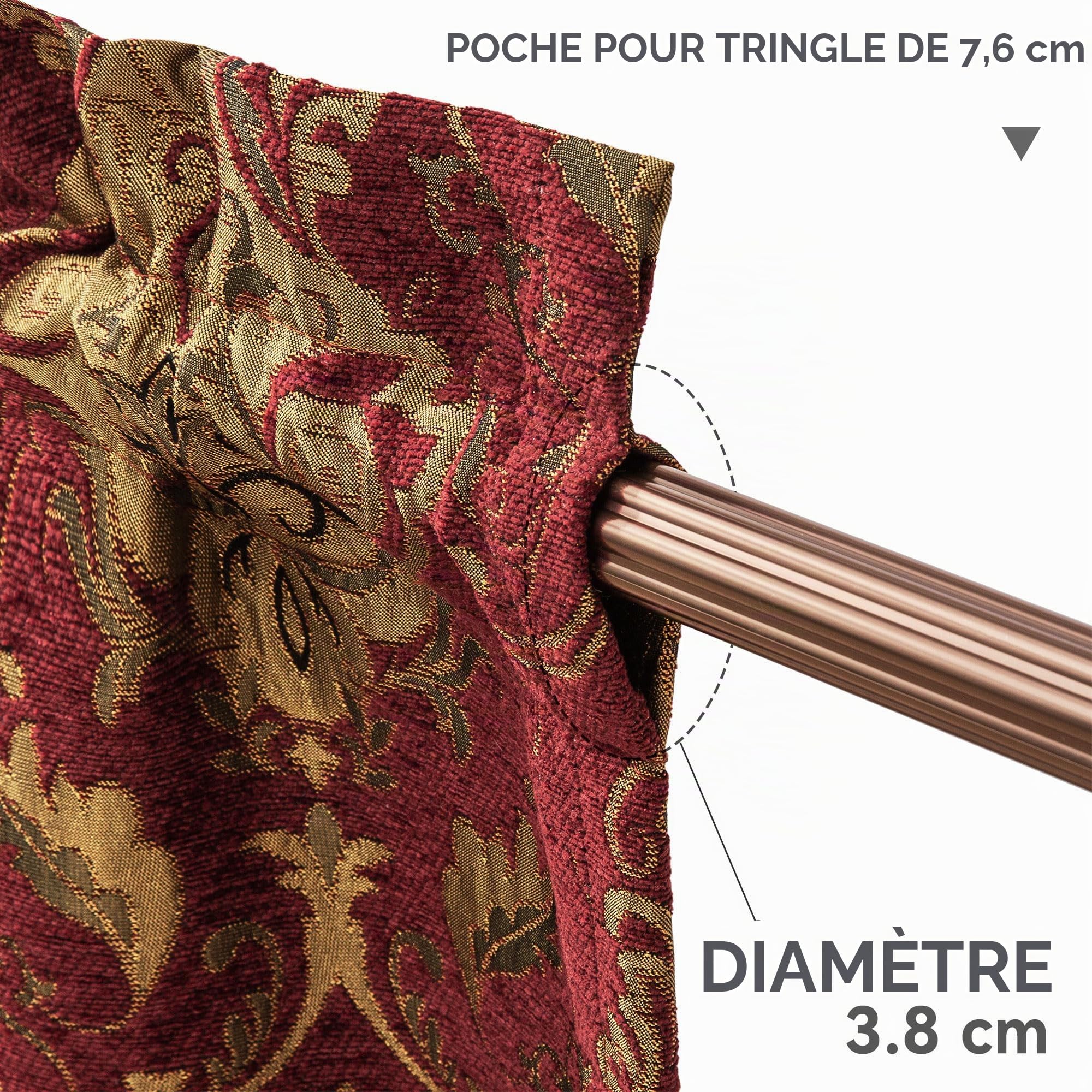 Rideaux Cantonnière 137x46cm, Cantonnière Damassés à Franges, Rideaux Courts pour Chambre Salon Cuisine Café (Bordeaux)