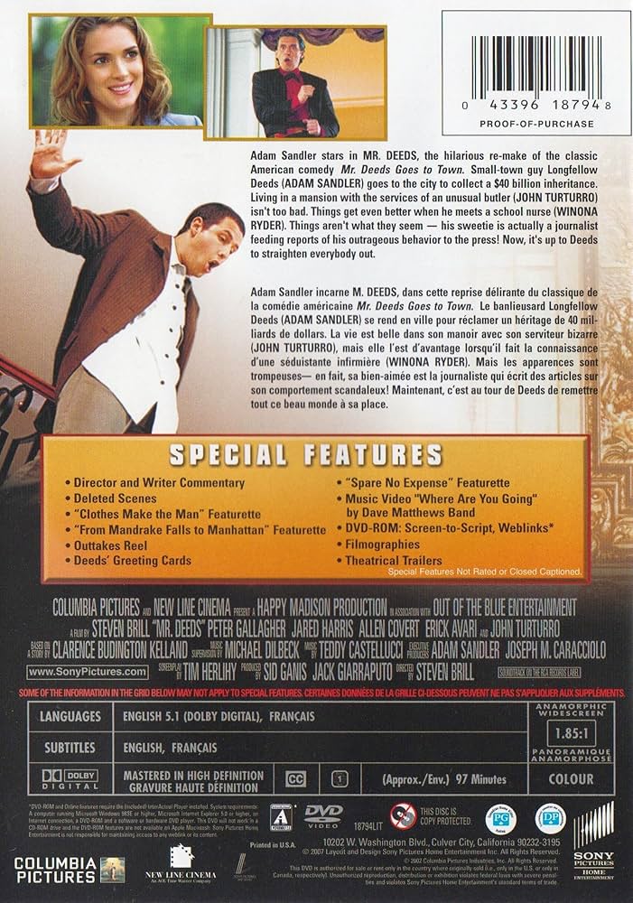 Mr. Deeds (Widescreen): Amazon.ca: Adam Sandler, Winona