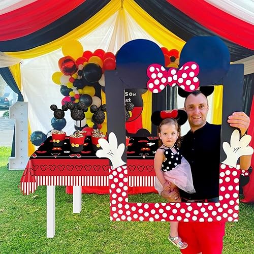 Miniatura 8 de 3 manteles de cumpleaños de ratón para fiesta, manteles de plástico negro y rojo para niños y niñas, mantel rectangular desechable, decoración de