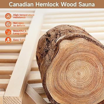 Real Relax Infrared Sauna 1 Person, Indoor Infrared Saunas for Home, Canadian Hemlock Wooden Dry Sauna, 950W 120V with Foot Warmer and 6 Heaters Panels, Compact Spa Room, 27.3x33x59