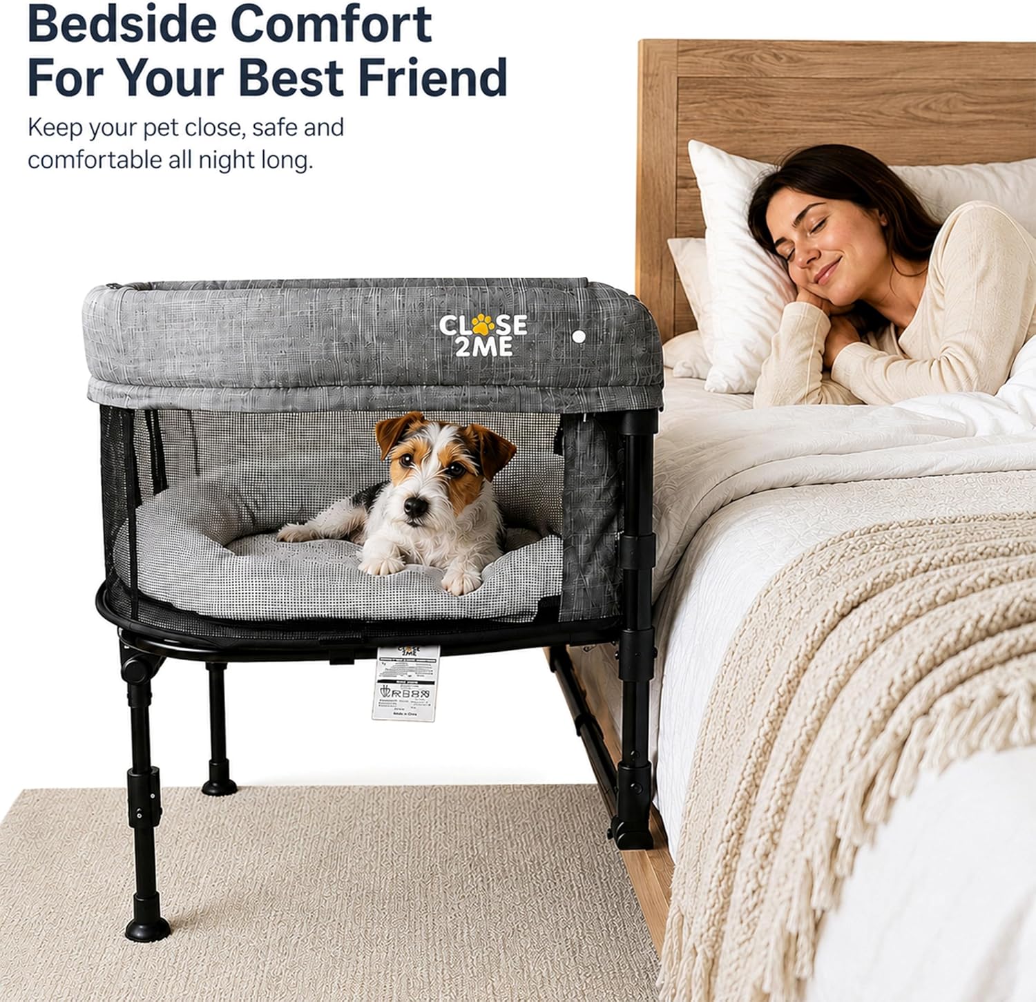  Close2Me Elevated Pet Bed - Bedside Mattress for Cats and Small Dogs - Comfortable, Cozy Design with Tool-Free Installation - Foldable for Easy Transport, Carry Bag Included thumbnail