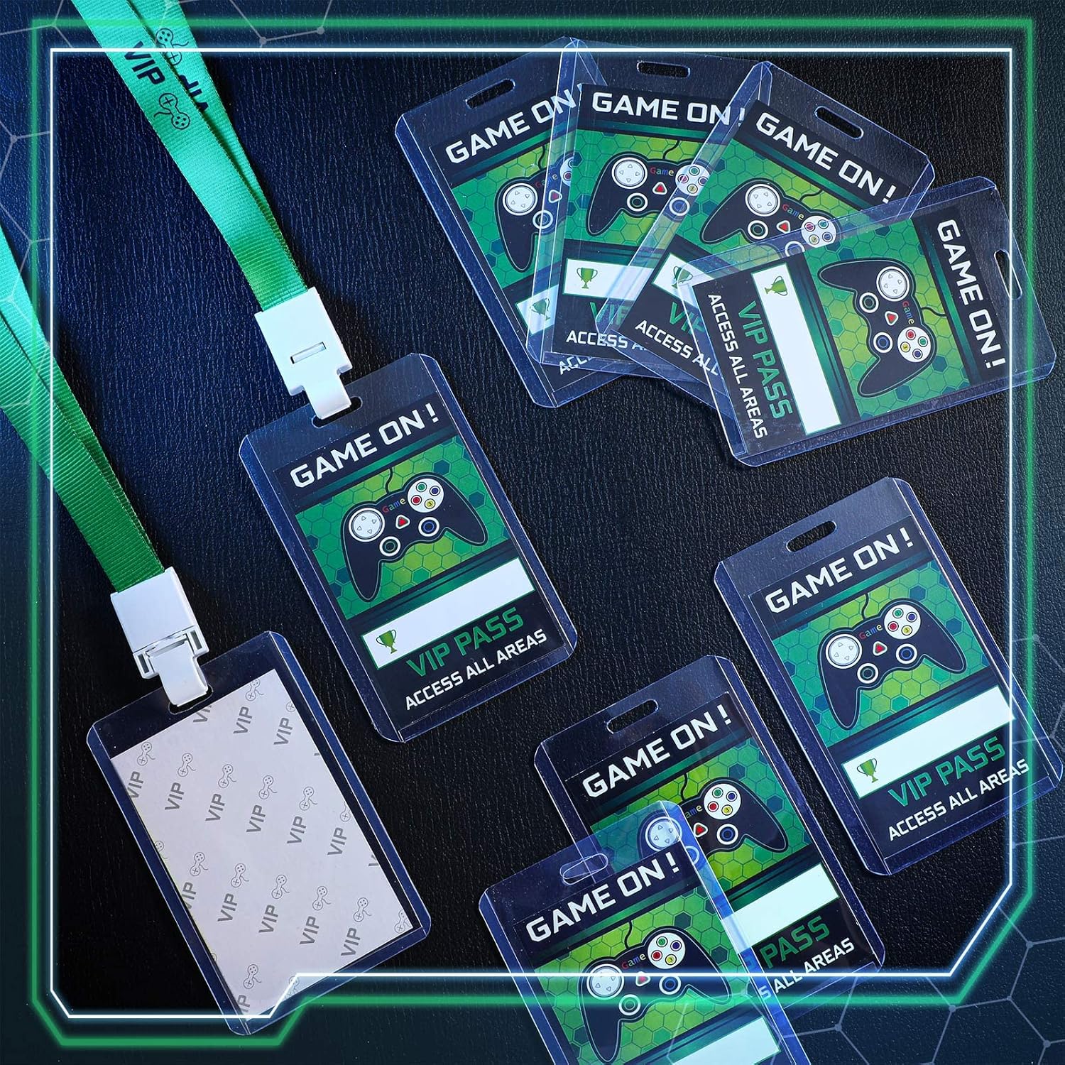 Tenceur 50 Pcs Video Game Party Favors VIP Lanyards Video Game ID Badge Holder VIP Pass Holder Tickets Invitation Party VIP Pass Lanyards for School Birthday