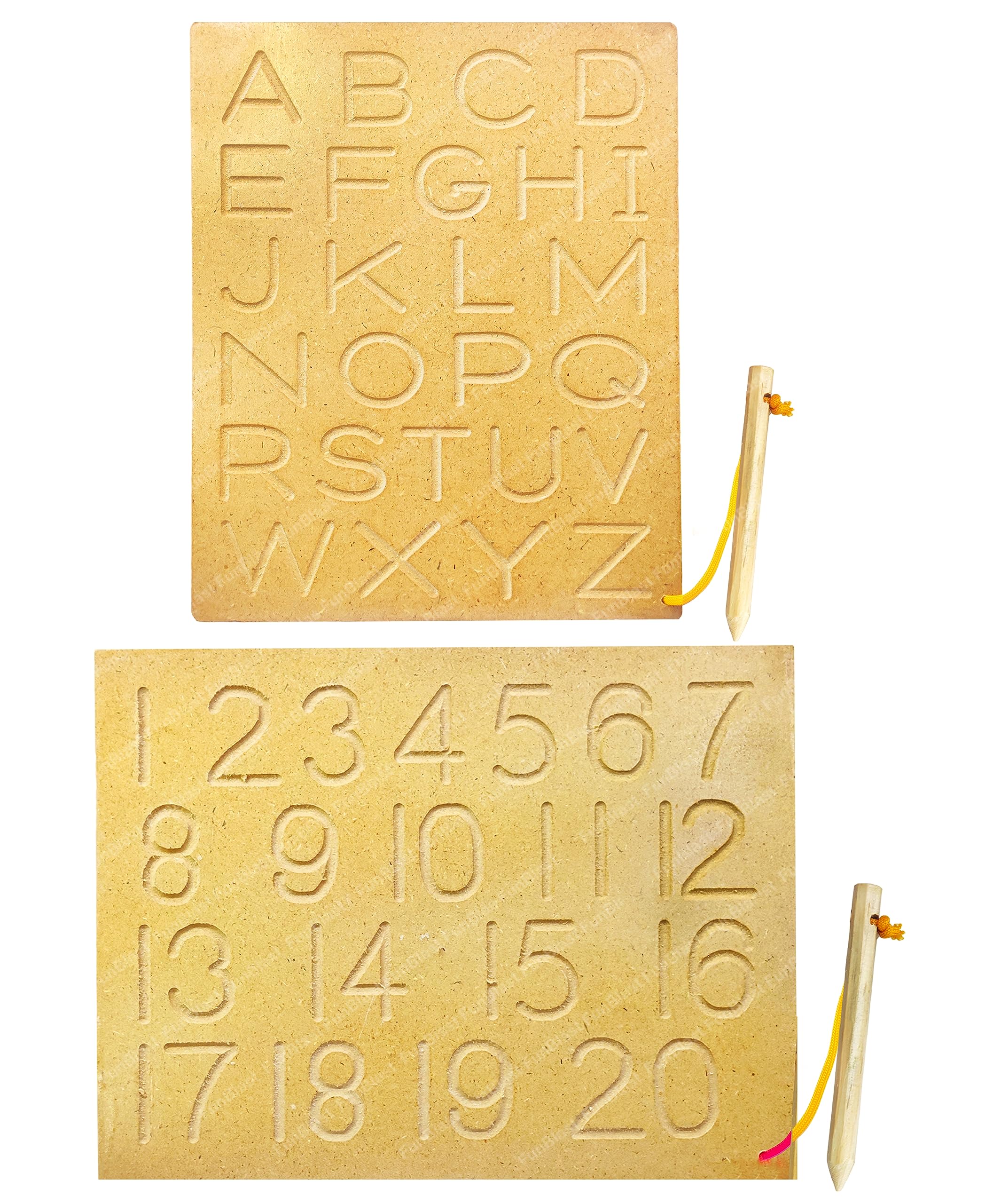 FunBlast Set of 2 Writing Practice Tracing Wooden Boards for Kids - Capital Alphabet with 123 Boards Educational Toy for Kids - Multi Color