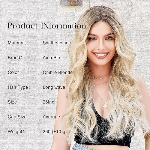 Miniatura 14 de Peluca larga rubia sucia para mujer, parte media, color rubio ceniza, rizada, ondulada, resistente al calor, pelo sintético de aspecto natural