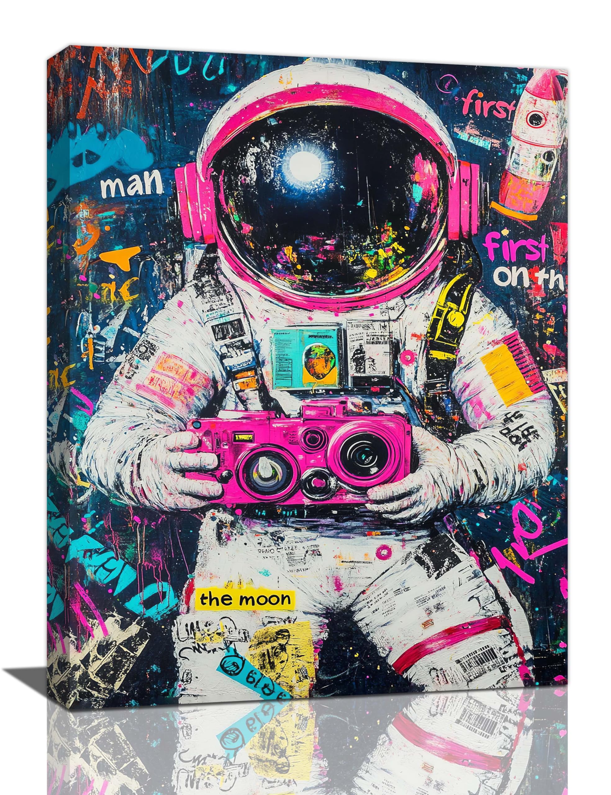 exroozy Banksy Astronaut Wall Art Pop Culture Graffiti Street Art Painting Pictures Wall Decor Framed Canvas Prints Modern Gifts for Man Artwork Home Decor for Bedroom Living Room Office 12"x16"