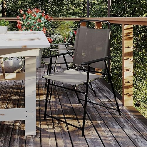 Miniatura 2 de Flash Furniture Mystic - Sillas plegables para patio, sillas de césped de textileno para exteriores con reposabrazos, juego de 2, color marrón