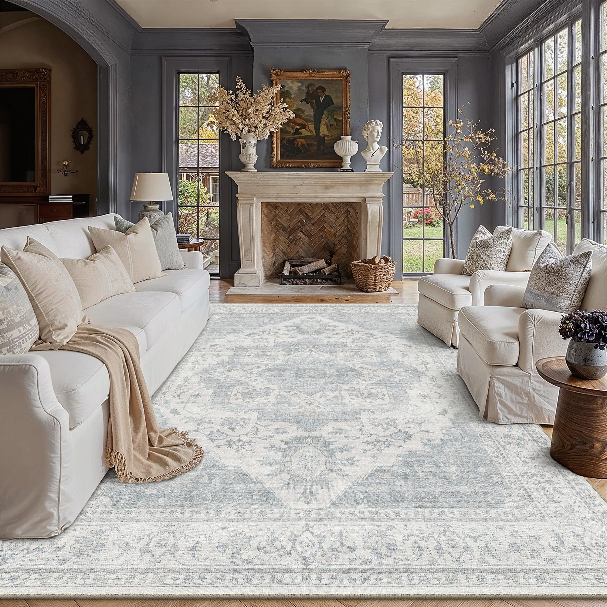 PureCozy Vintage Rugs Living Room Area Rug 240x300cm Blue Washable โ image 1