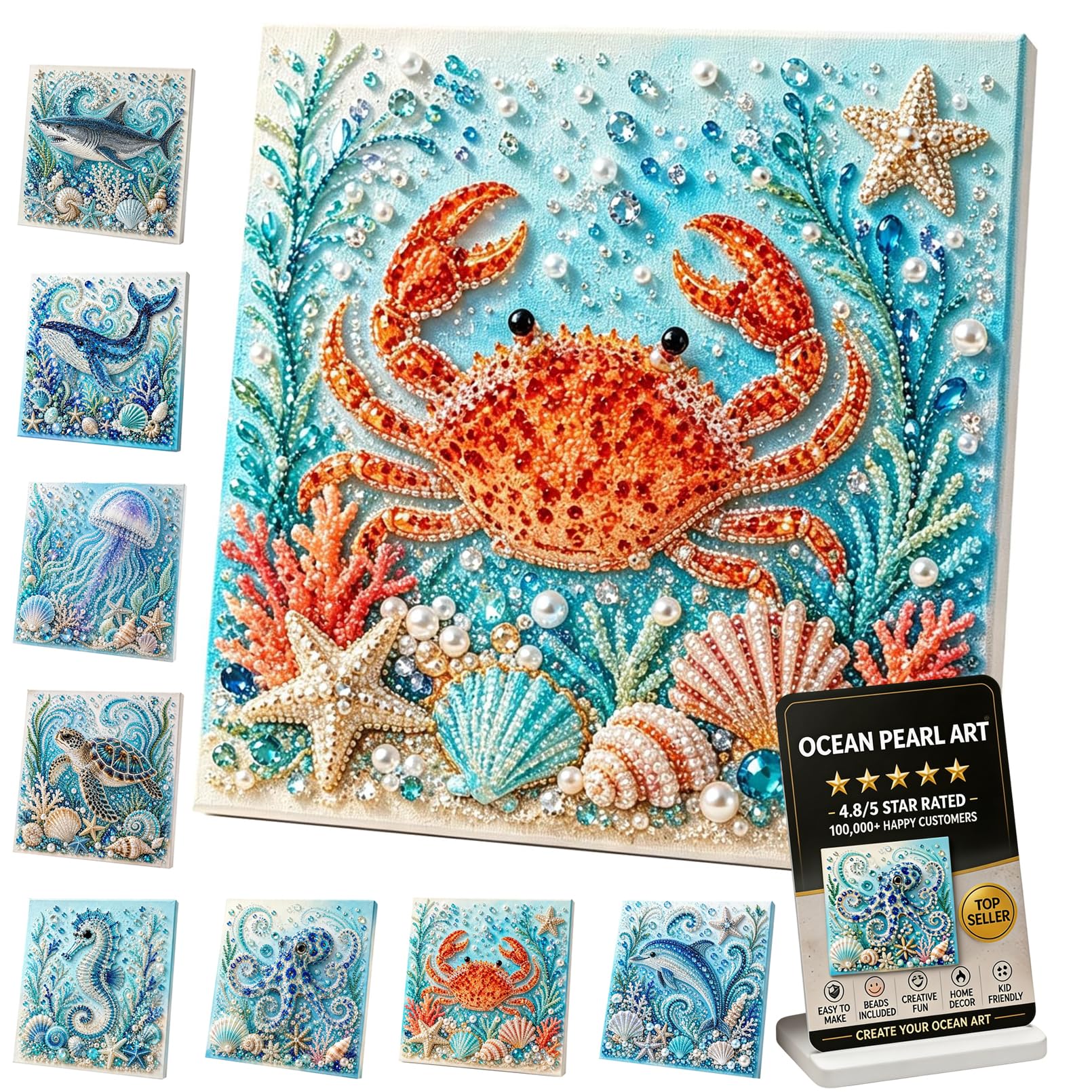 XIANGSHI Ocean Theme Pearl Art DIY Kit, 3D Diamond Painting Crafts for Adults, Diamond Pearl Painting Kit Wall Art, DIY Pearl Mosaic Craft Set for Beginner, Coastal Home Decor (#F)
