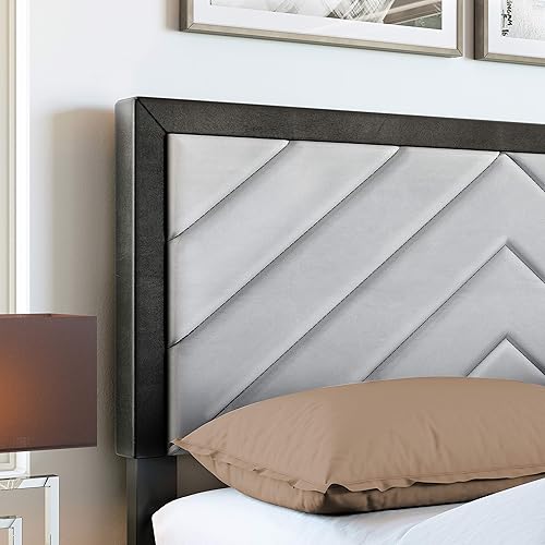 Miniatura 118 de Boyd Sleep Beaumont - Cama de plataforma tapizada con cabecero, base de colchón con 14 soportes de listones de madera, no requiere somier, piel