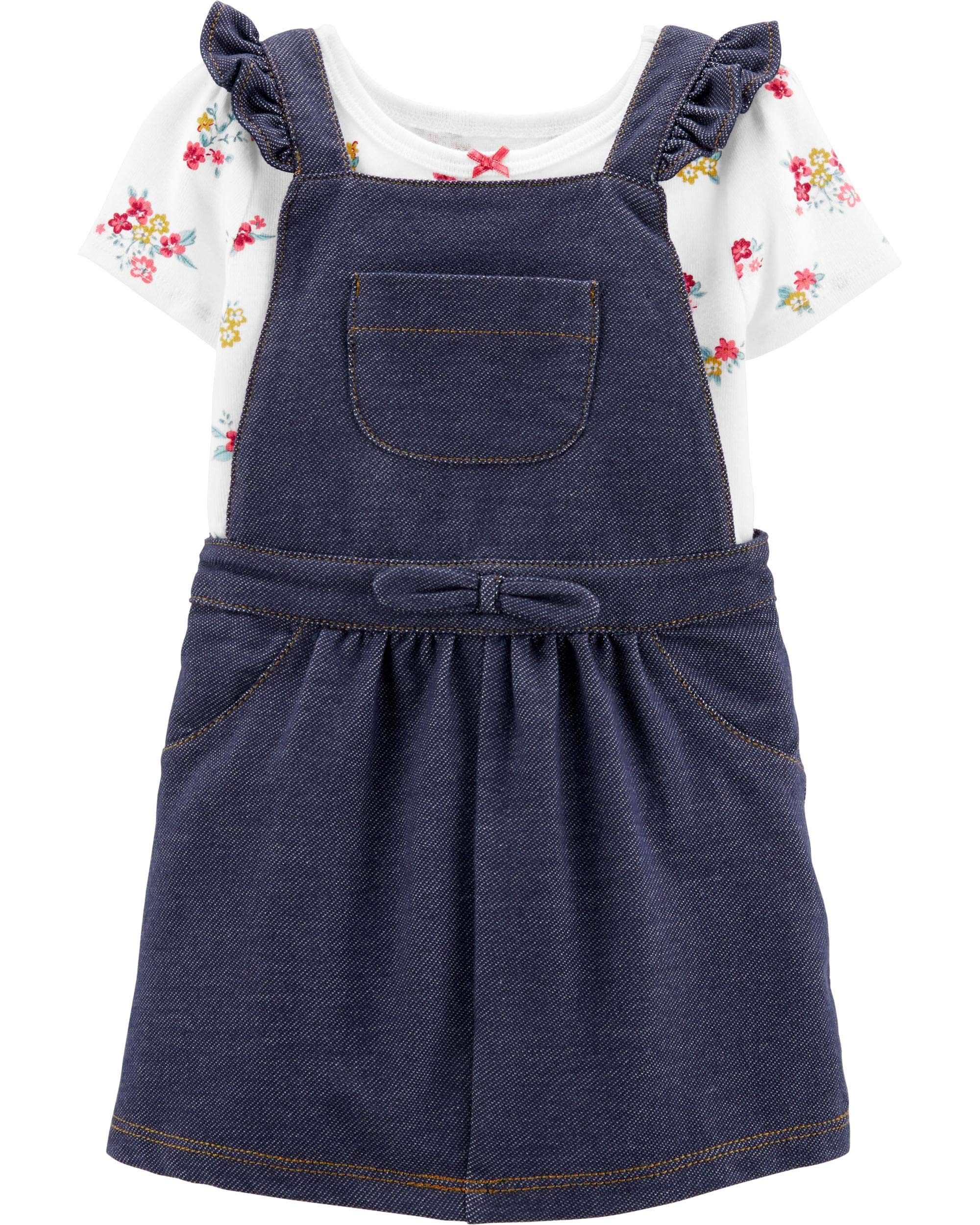 Carter's Baby Girls' 2-Piece Floral Bodysuit & Denim Shortall Set (6 Months)
