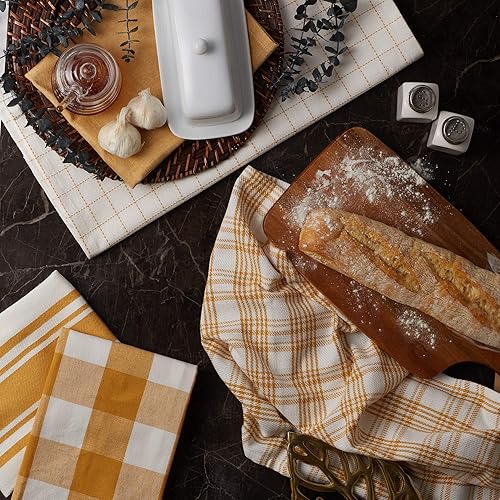 Miniatura 4 de DII Everyday Basic Kitchen Collection - Juego de toallas de cocina de algodón tejido grande, 18 x 28 pulgadas, color oro miel, 5 unidades