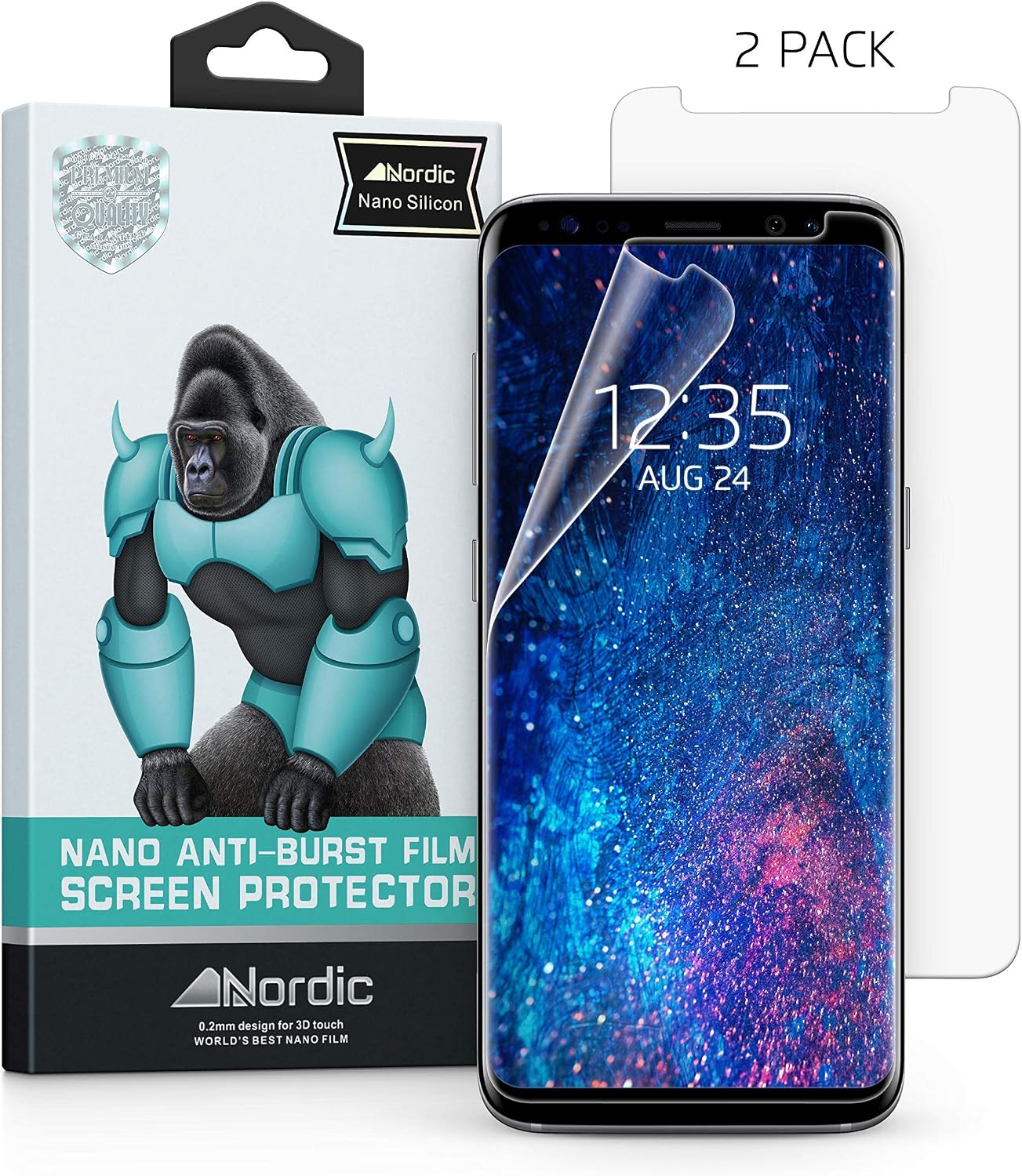 [2-Pack] Nordic Nano Film (Case Friendly) Screen Protector for Galaxy S9 Plus & S8 Plus (Updated Version 2) HD Clear Anti-Bubble Film Easy Install