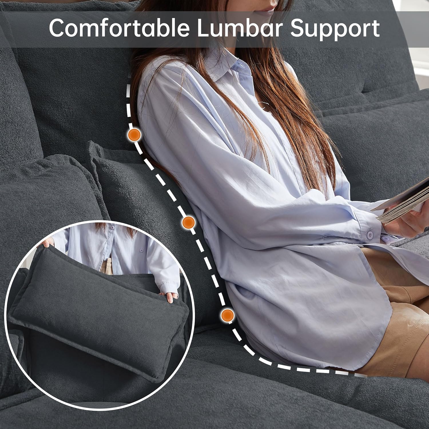 110" Comfy Cloud Couch Sectional Sofa with Lumbar Pillows, Modern U-Shaped Cloud Sofa with Double Chaise & Deep Seat for Living Room, or Office, Easy Assembly, Dark Grey