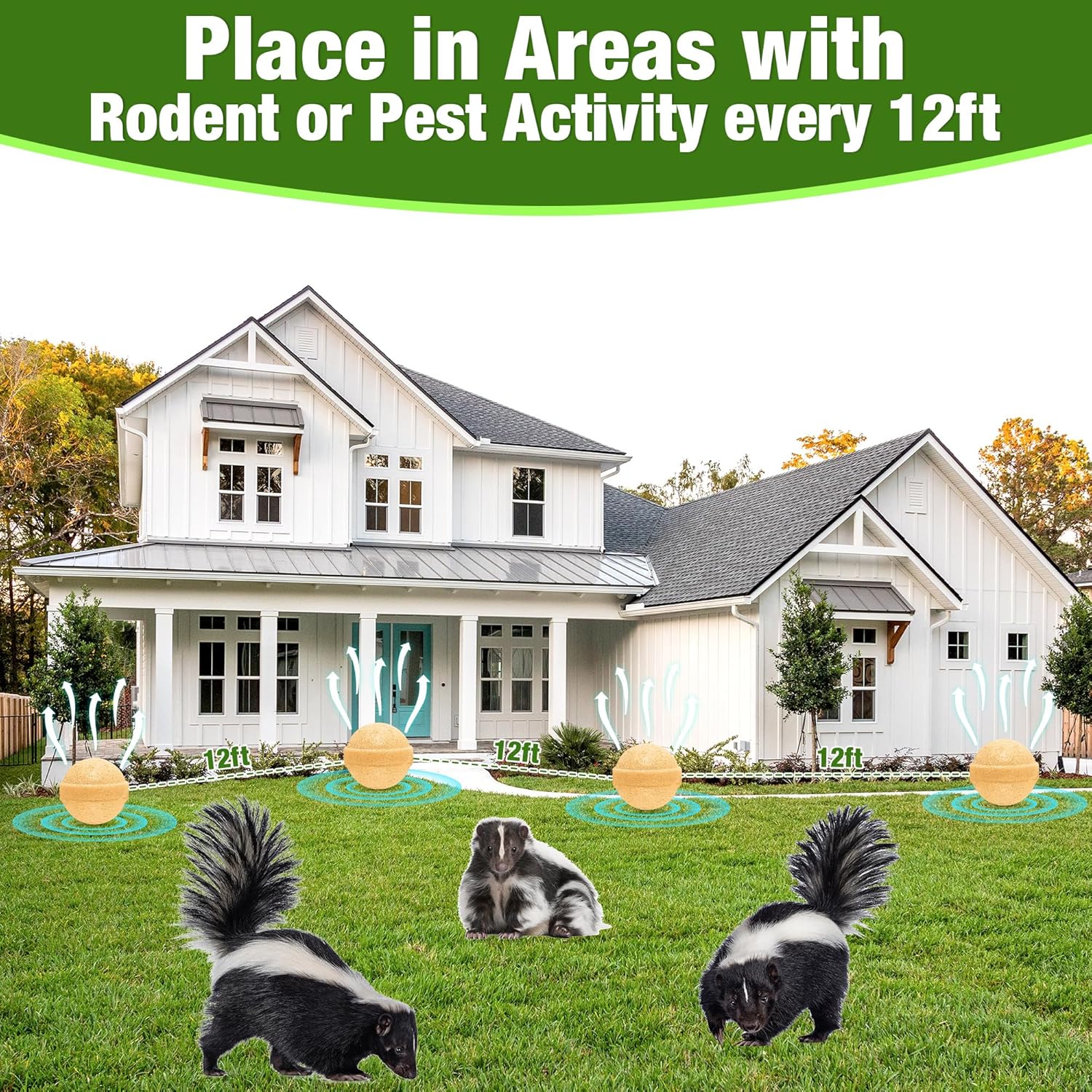 24 Pack Skunk Repellent - Skunk Repellent Indoor Outdoor, Keep Skunk Away for Yard, Safe for Pets & Children