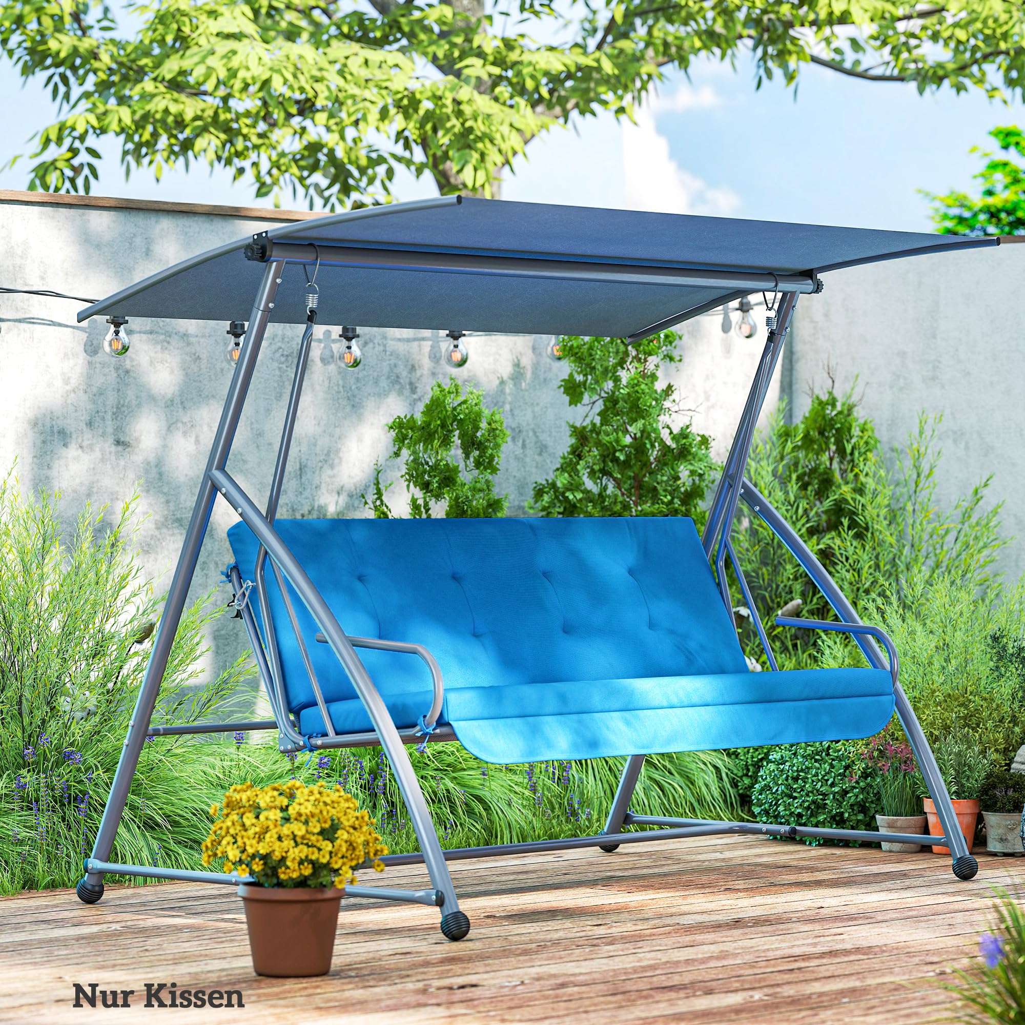 Outsunny Set di cuscini per dondolo Hollywood, 170 cm, cuscino per sedia a dondolo da giardino, cuscino laterale blu