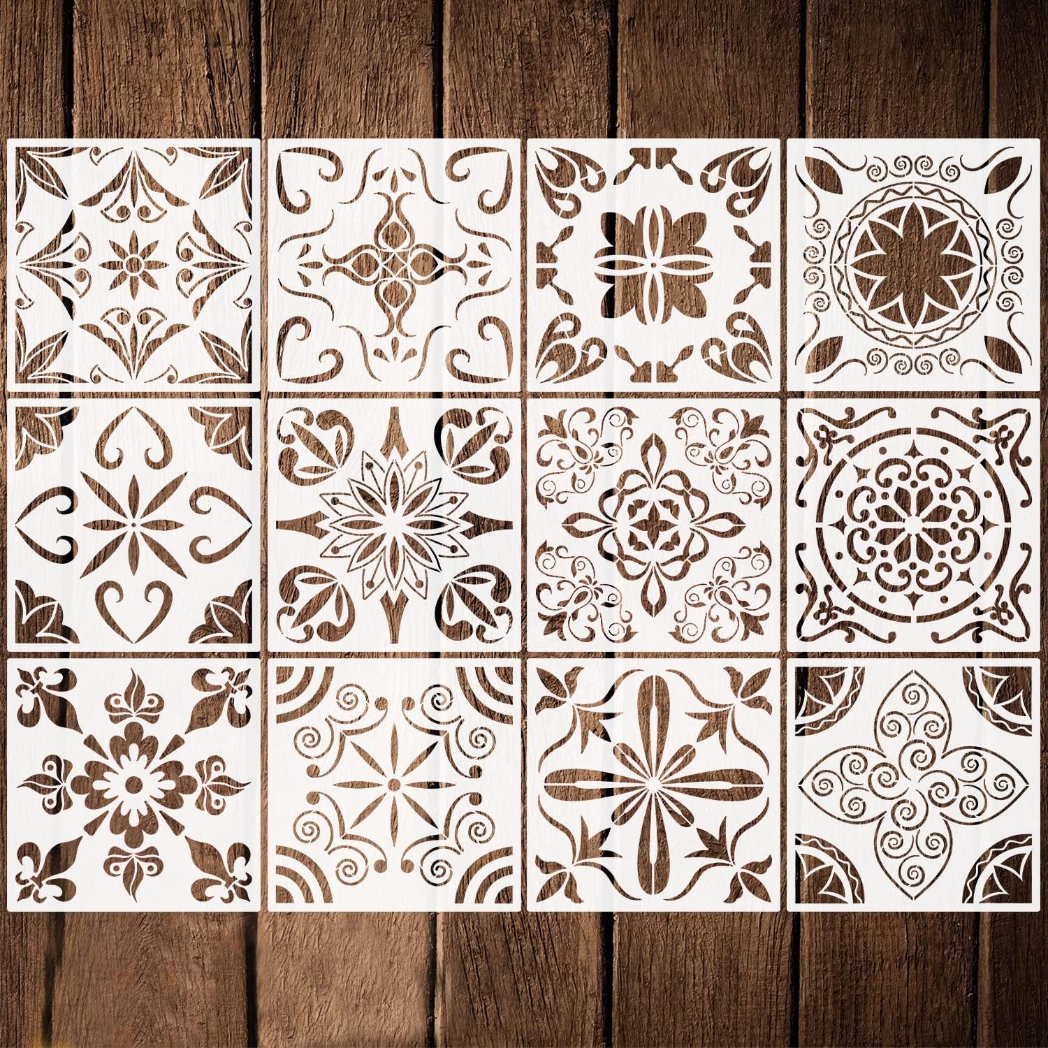 12 Pack Tile Stencils 12 x 12 Inches Reusable Wall