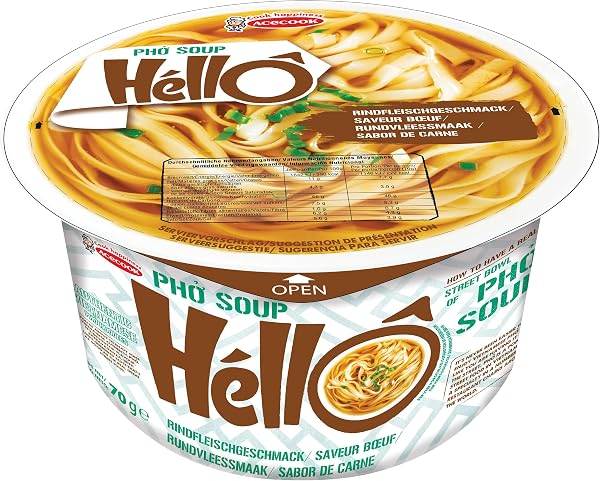 HELLO PHO Fideos instantáneos de arroz, ternera, sin gluten - 1 x 70 g - 1