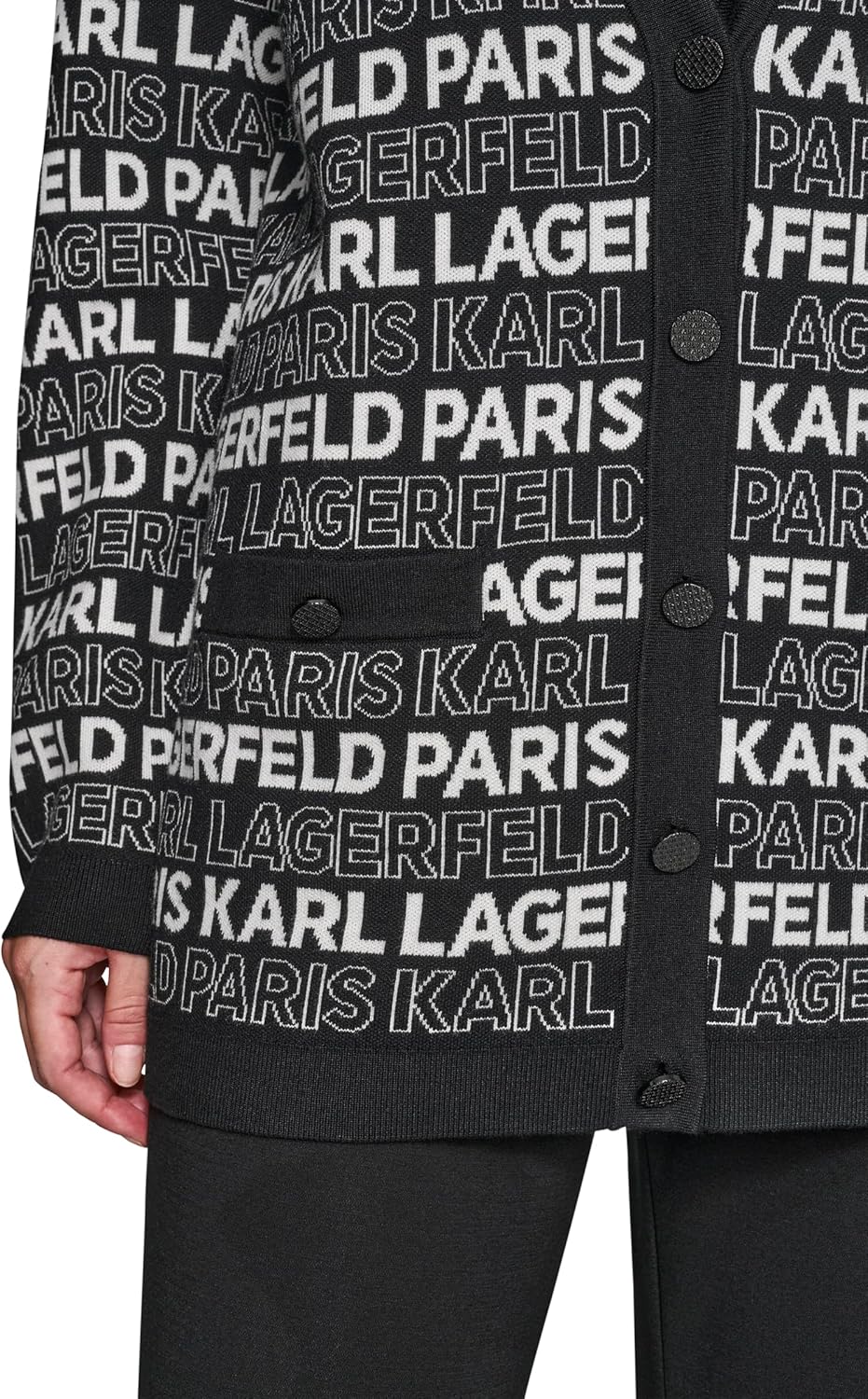 Karl Lagerfeld Womens Long Sleeve V-Neck All Over Logo Oversized Cardigan Sweater - Image 5
