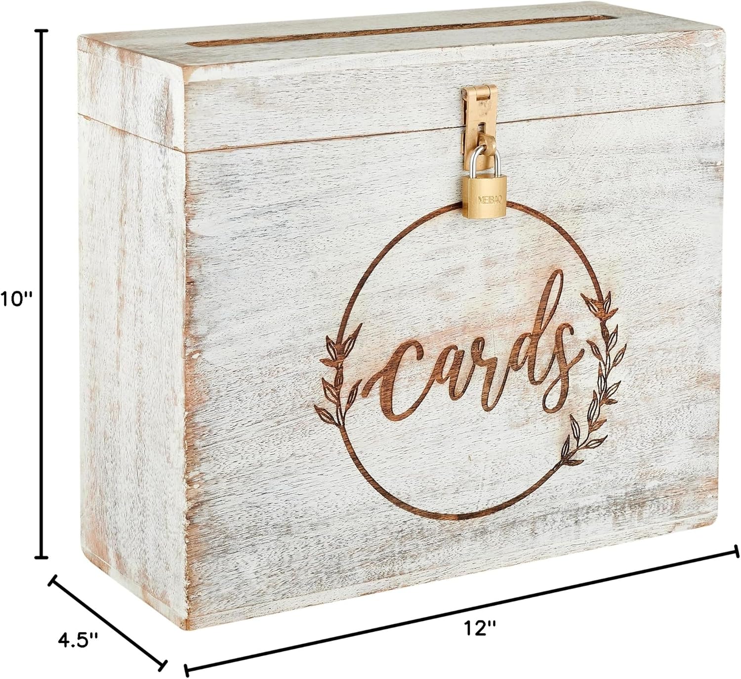 Wedding Card Box with Card Slit and Lock 12"X10"X4.5"- Gift Wishing Well Card Box for Weddings, Receptions, Birthdays, Graduations, Baby Showers, Honeymoon Funds WBKH (White)