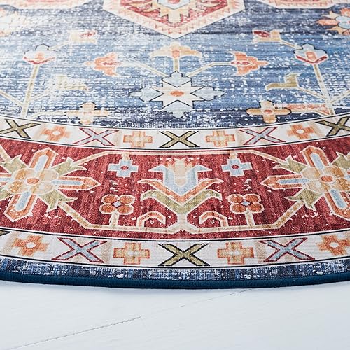 Miniatura 4 de SAFAVIEH Tucson Collection - Alfombra redonda de 6 pies, diseño de medallón persa, no desprende pelusa, lavable a máquina y antideslizante, ideal
