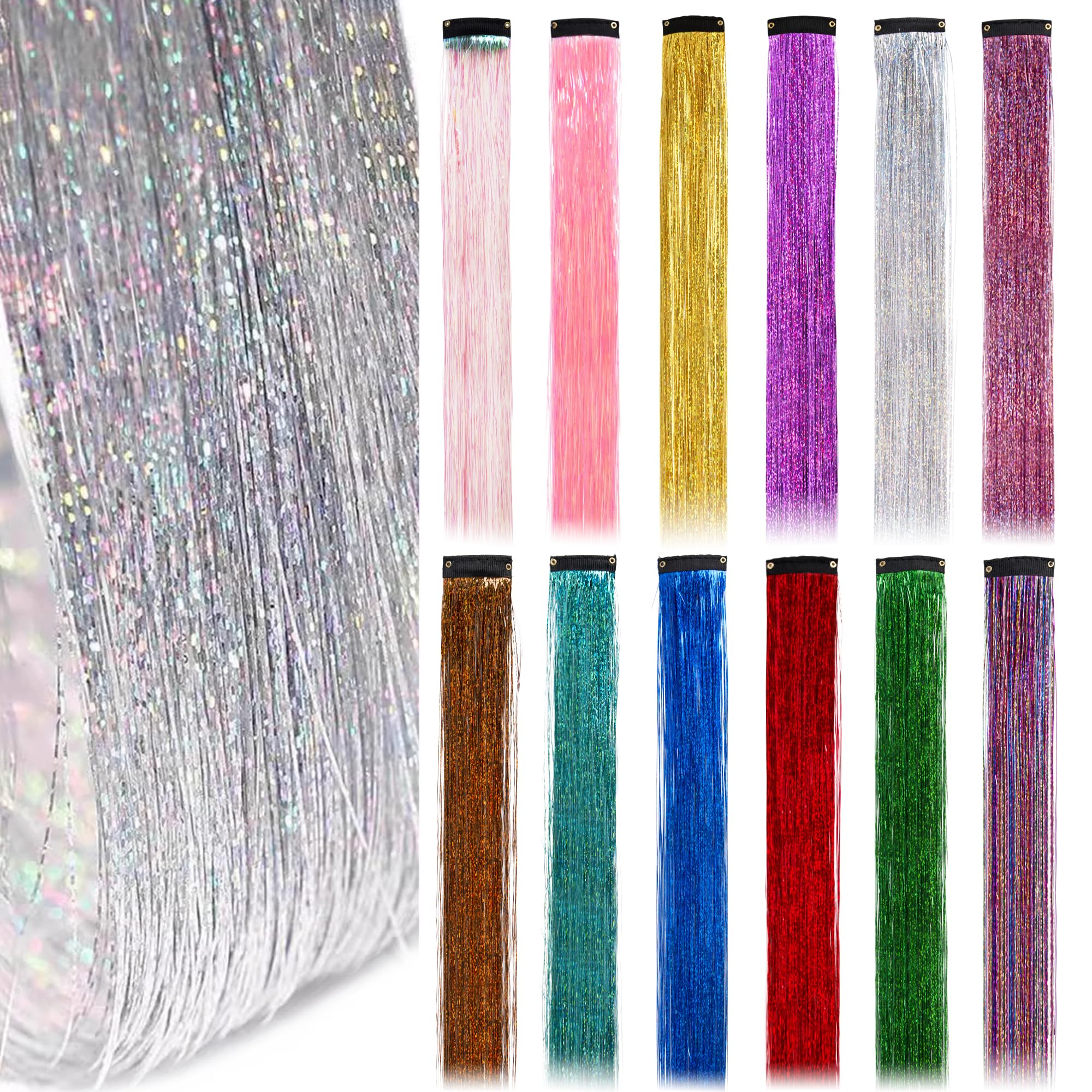 Dalababa 12 Stück Haarsträhnen zum Einklipsen, Bunte Glitzer