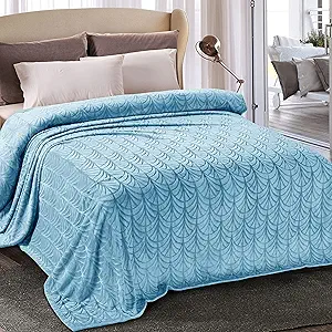 Whale Flotilla Flannel Fleece King Size Blanket for Bed, Soft Fluffy Velvet Bedspread Coverlet with Decorative Vintage Pattern for All Season, Warm and Lightweight, 90x104 Inch, Stone Blue