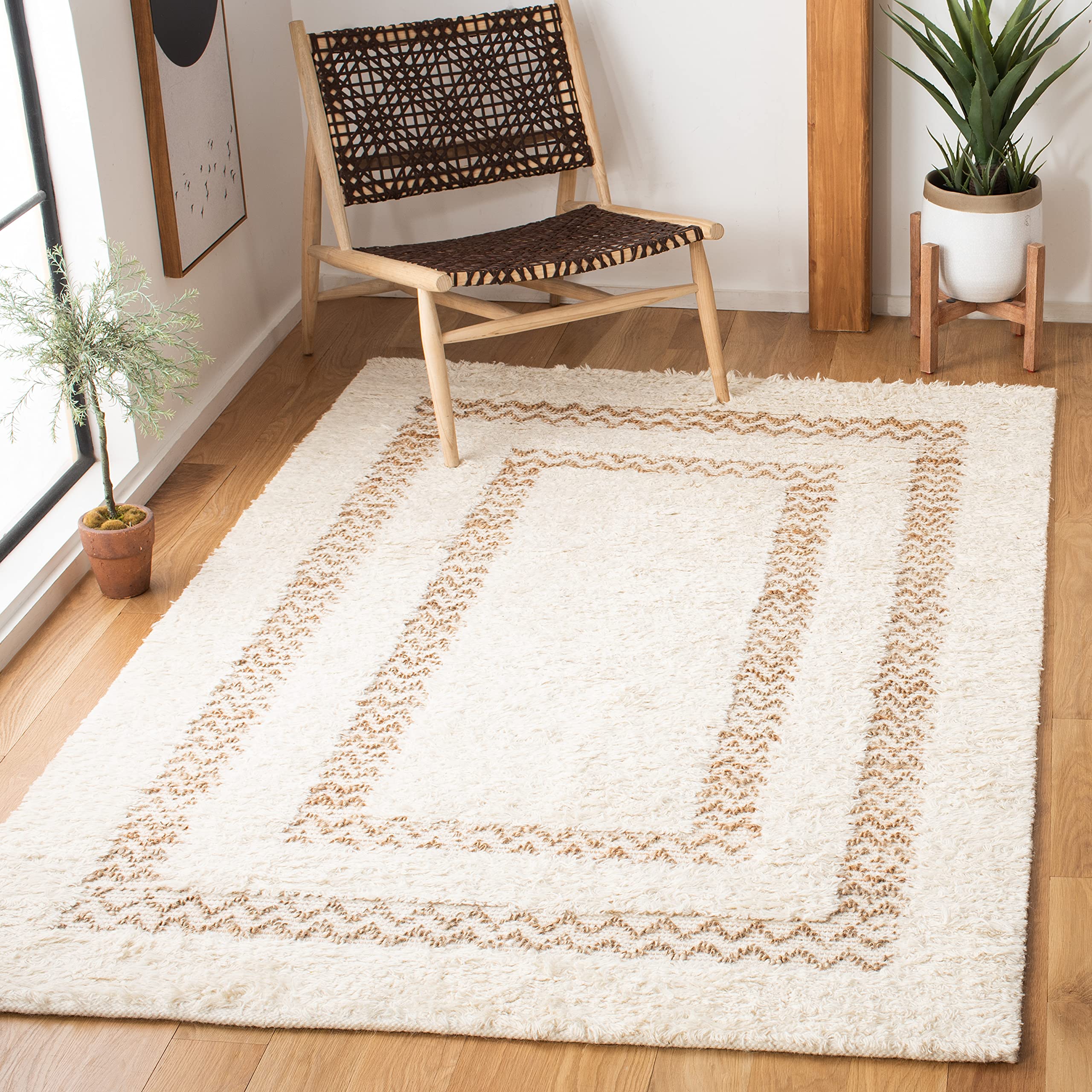 SAFAVIEH Natura Collection Area Rug - 5' x 8', Ivory & Natural, Handmade Wool, Ideal for High Traffic Areas in Living Room, Bedroom (NAT721A)