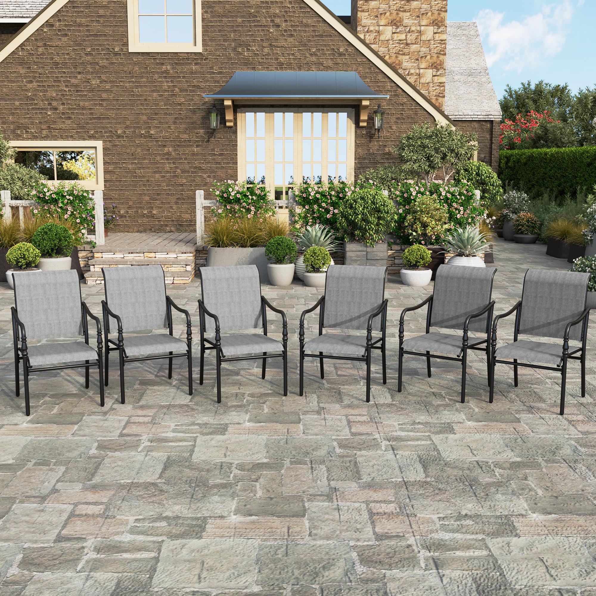 HERA'S HOUSE Patio Dining Chairs Set of 6, Outdoor Textilene Dining Chairs with Armrest, All-Weather Breathable Garden Outdoor Chairs for Lawn