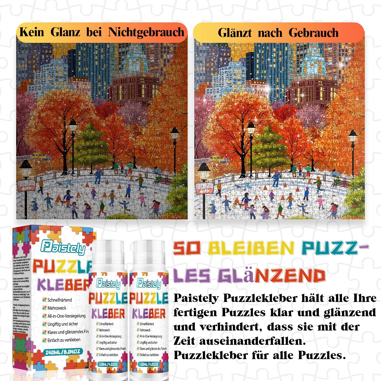 Puzzle Kleber Transparent, Puzzle Glue Mit Einfachem Schwammkopf und Applikator, Ungiftig Puzzelkleber, Puzzlekleber für 1000/2000 Teile, Geeignet für Kinder und Erwachsene (120ml*2)