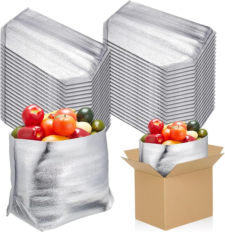 30 Piezas de Forros de Caja Aisladas para Envío Bolsas Aislantes Reutilizables de Papel de Aluminio Grandes de 13 x 8,5 x 12 Pulgadas para Lonchera Bolsa de Compras Contenedor de Envío Forro Aislante Paquete Impermeable Alimentos Congelados