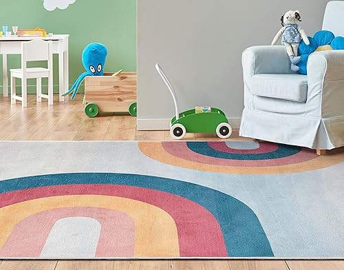 Miniatura 3 de Well Woven Alfombras para niños, caleidoscopio arco iris, 9 pies 10 pulgadas x 13 pies, multicolor, moderna y desgastada, alfombra de área de tejido