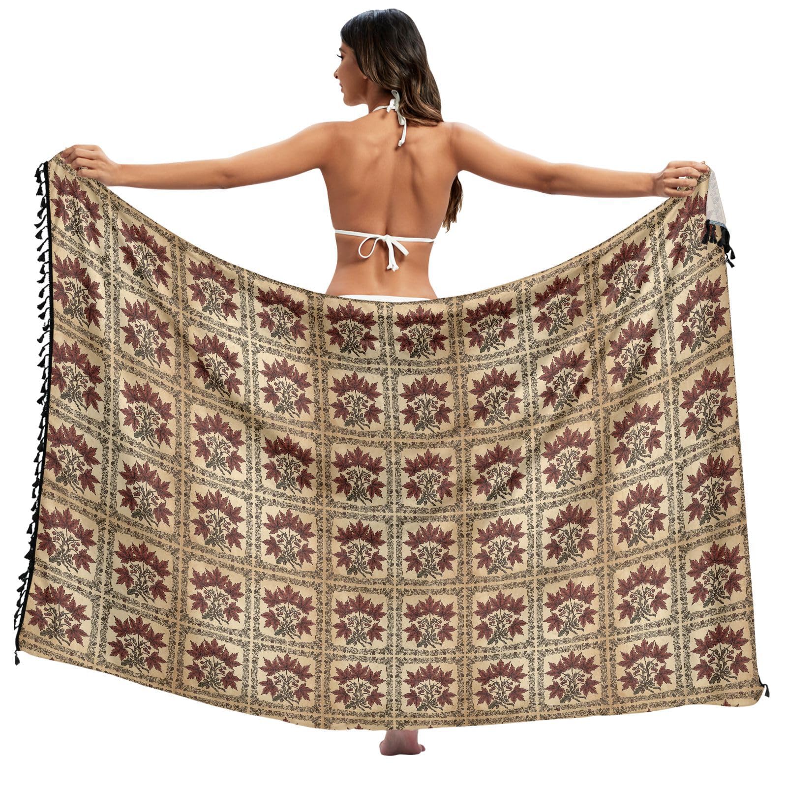 Traje de baño William Morris con estampado de hoja de arce roja para natación 8