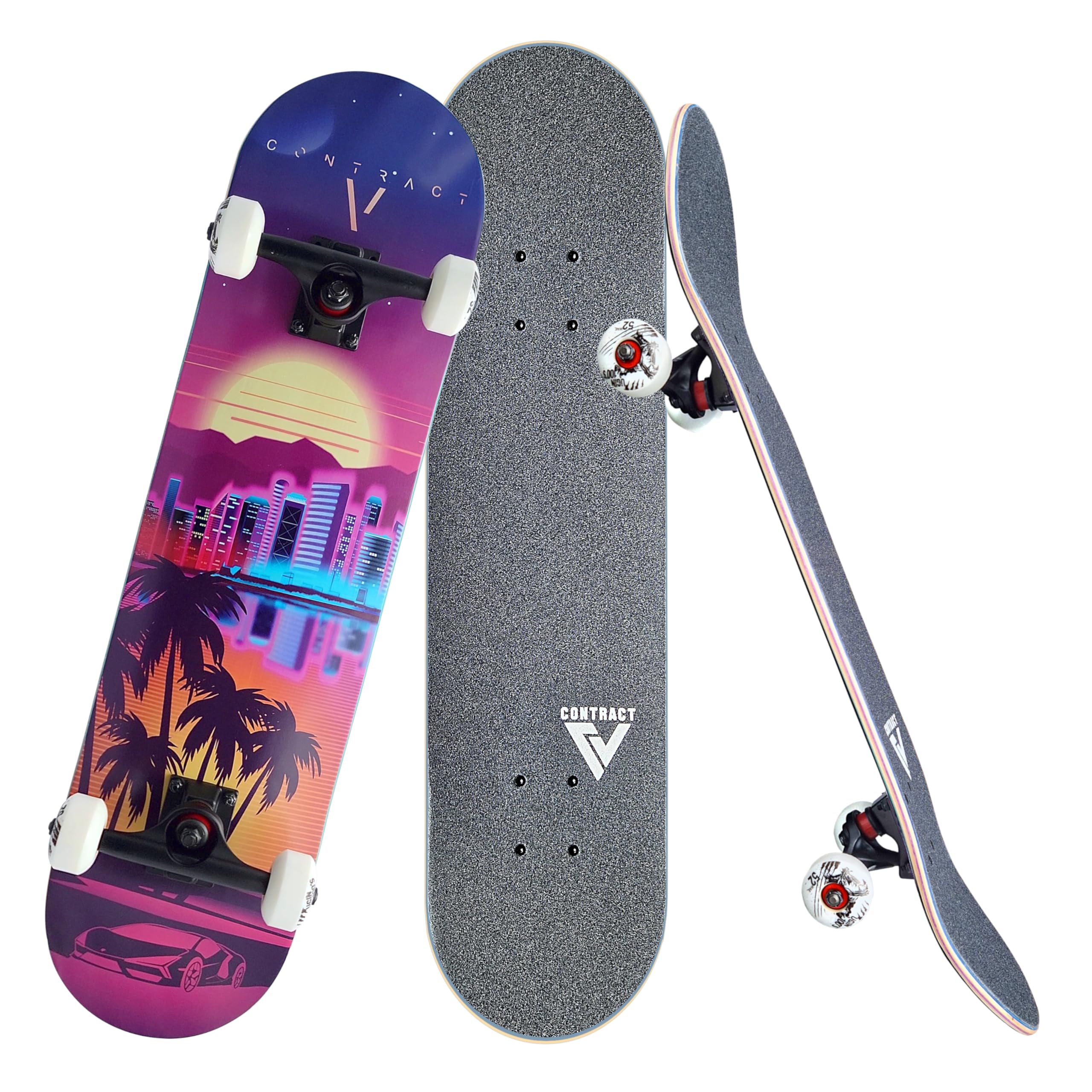 Komplett Skateboard Beach-City - für Kinder und Jugendliche - 7-lagiges Ahornholz Deck - Medium Concave Standard Popsicle Shape - für Anfänger, Profis, Mädchen & Jungs
