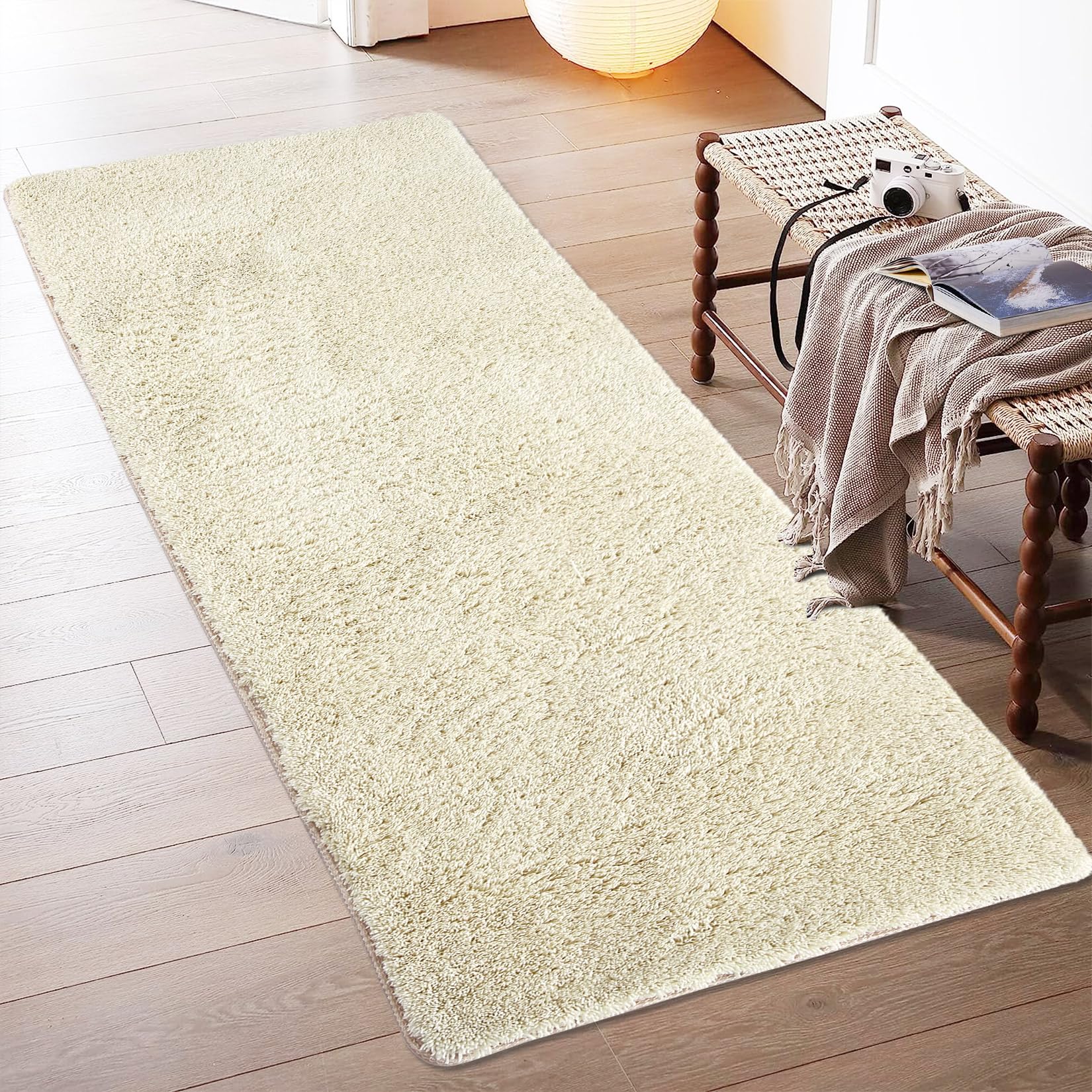 IMINROME Hallway Runner Rug 2x6 Fluffy Area Rug Solid Shag Area Rug Plush Indoor Bedroom Runner Rug Fuzzy Rug Runner Luxury Shag Carpets for Entryway Kitchen Living Room Nursery, Beige, 2' x 6'